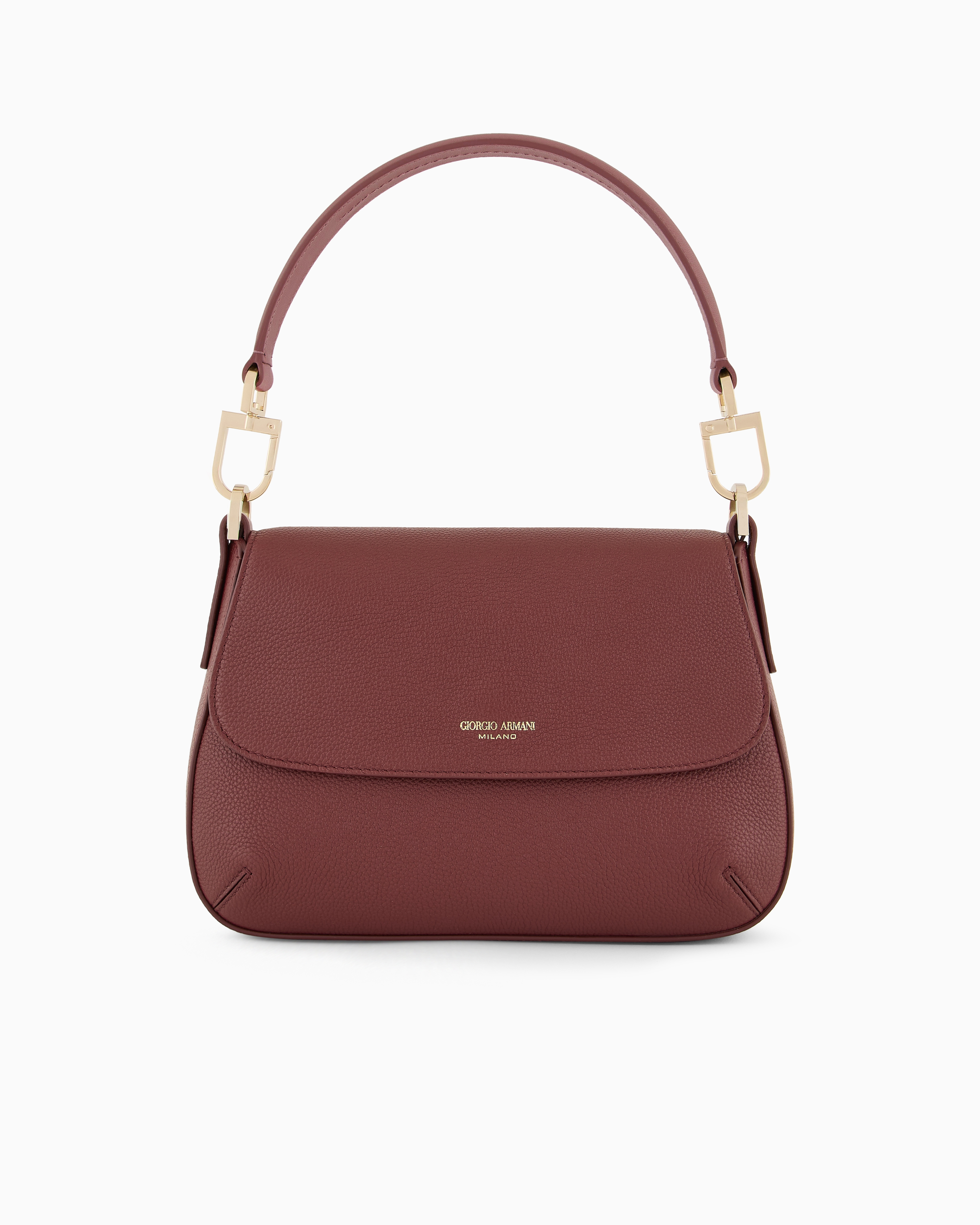 Giorgio Armani Official Store Asv Small La Prima Soft Pebbled Leather Handbag In Bordeaux