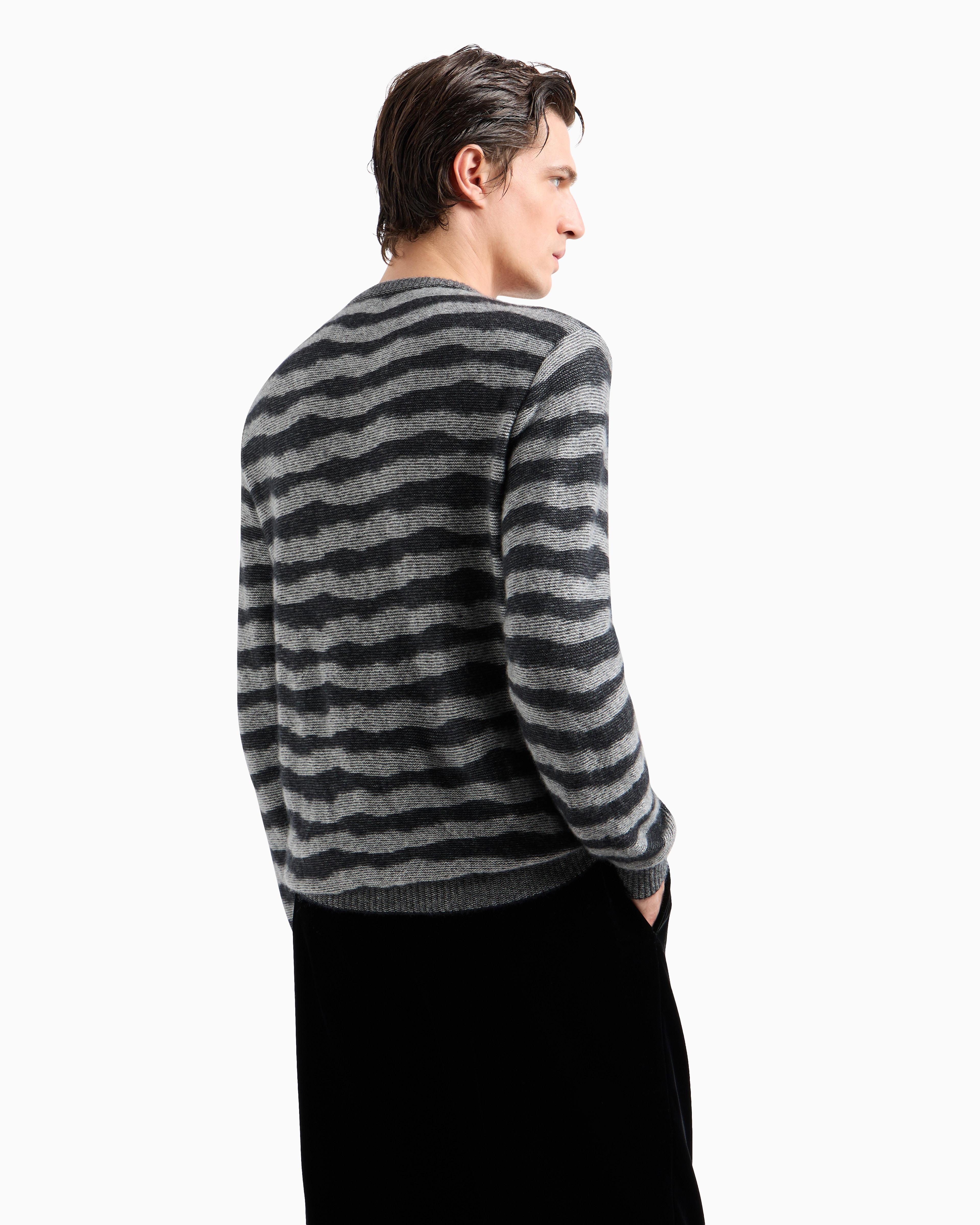 Giorgio Armani Cashmere, Viscose And Silk-blend Jacquard Crew-neck Jumper In Grey