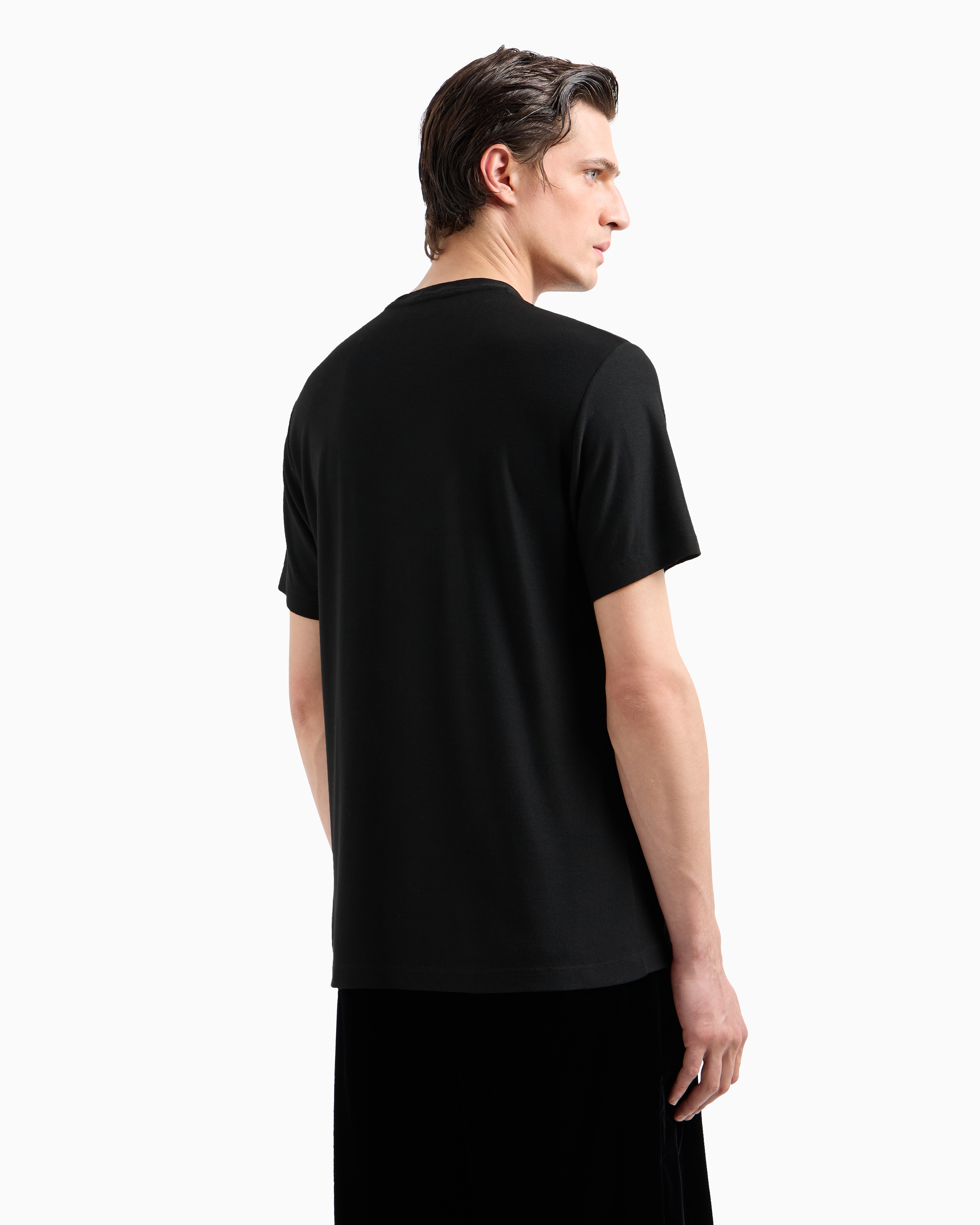 GIORGIO ARMANI VISCOSE CREW-NECK T-SHIRT WITH A VELVET INSERT