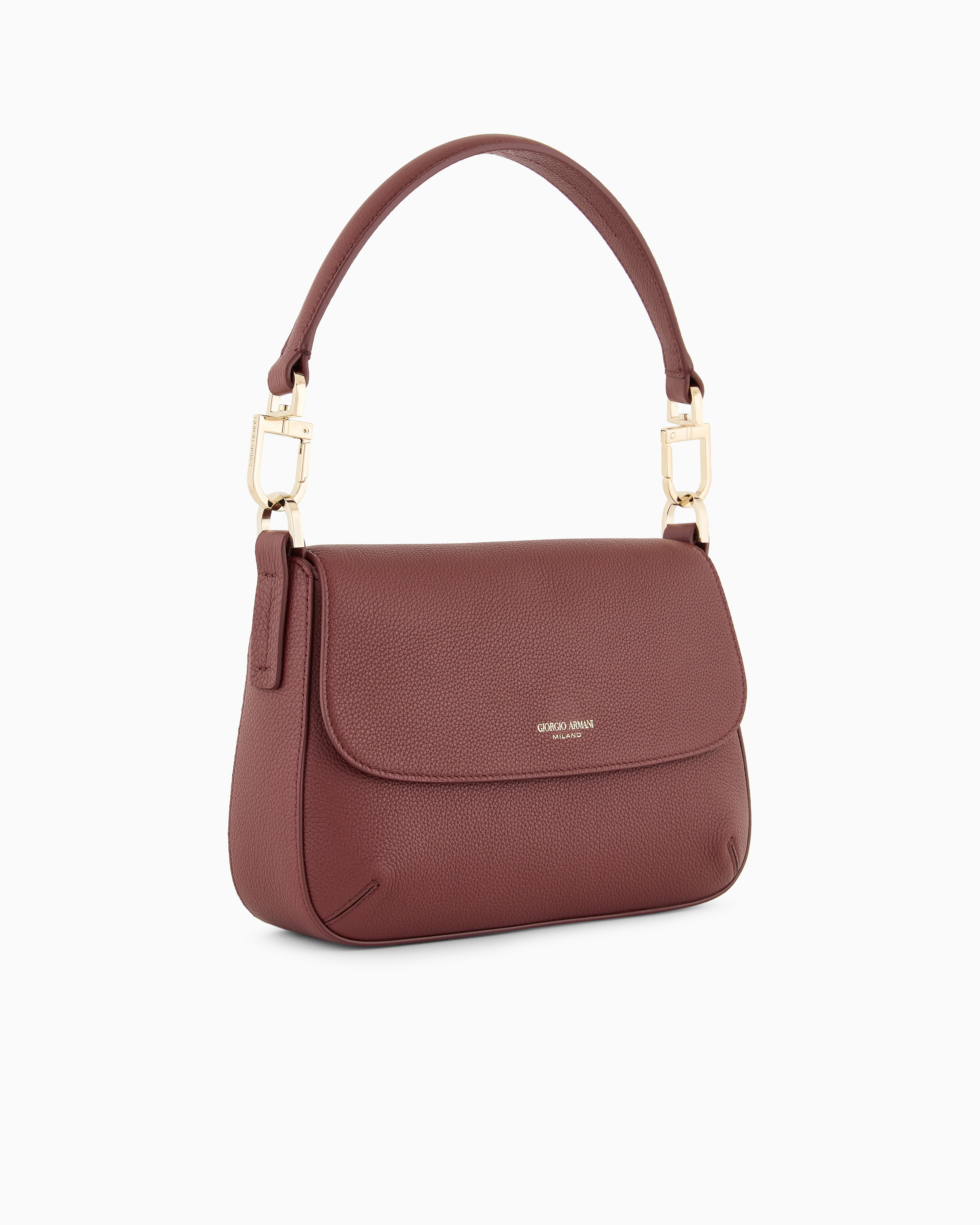 Giorgio Armani Official Store Asv Small La Prima Soft Pebbled Leather Handbag In Bordeaux