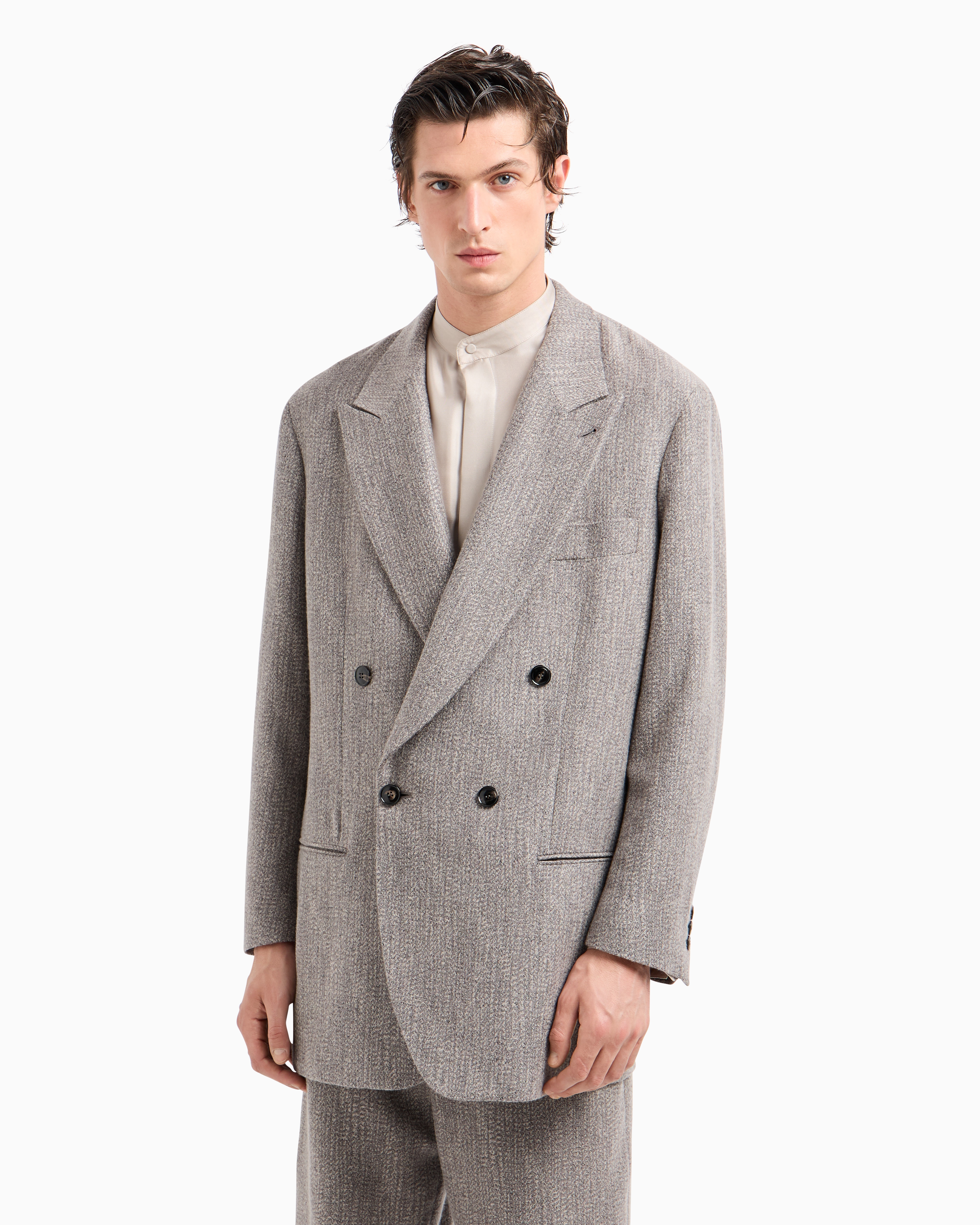 GIORGIO ARMANI HERITAGE LINE DOUBLE-BREASTED JACKET IN A WOOL AND VISCOSE BLEND