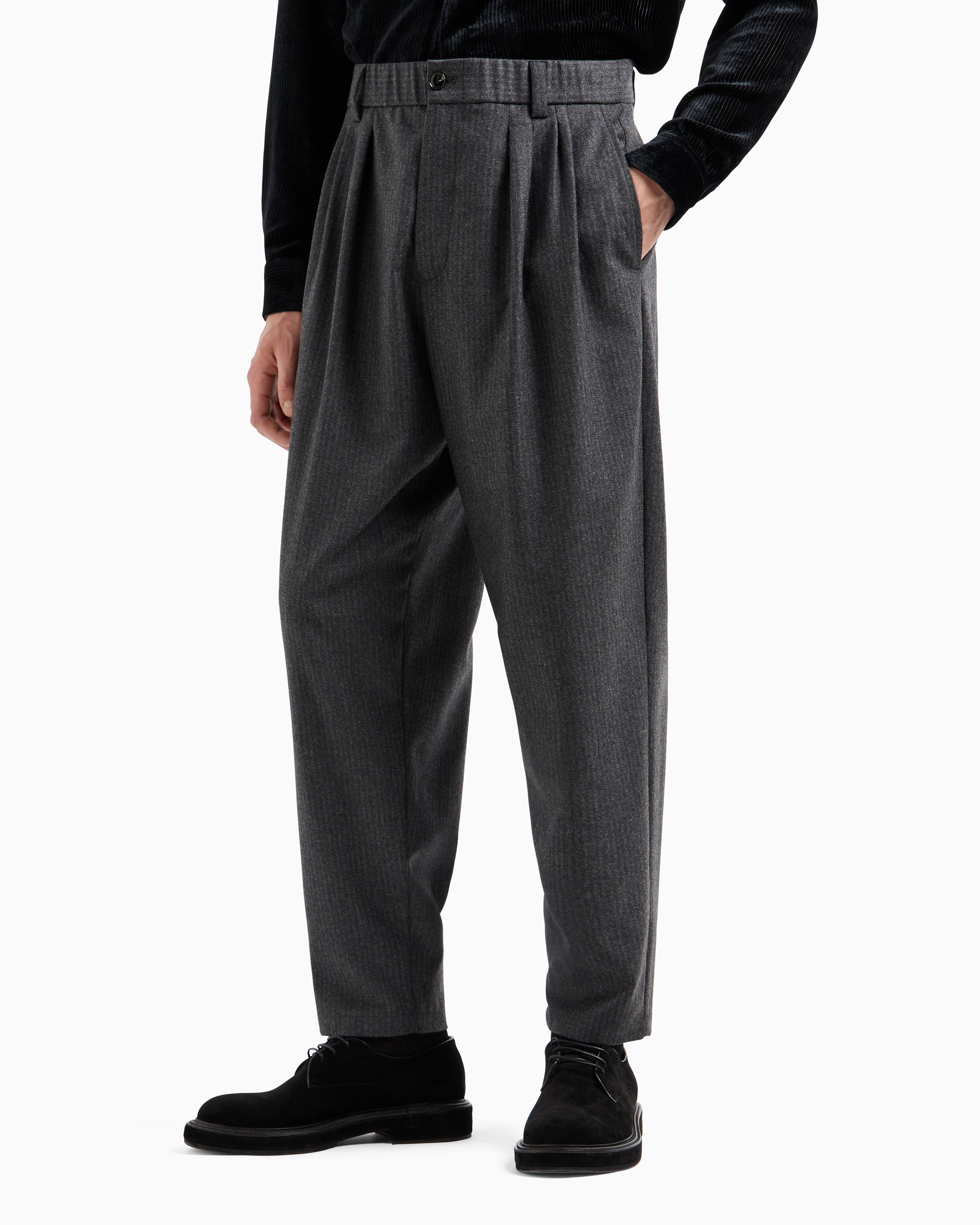 Giorgio Armani Virgin-wool And Cashmere Double-dart Trousers With Jacquard Pinstripes In Gray