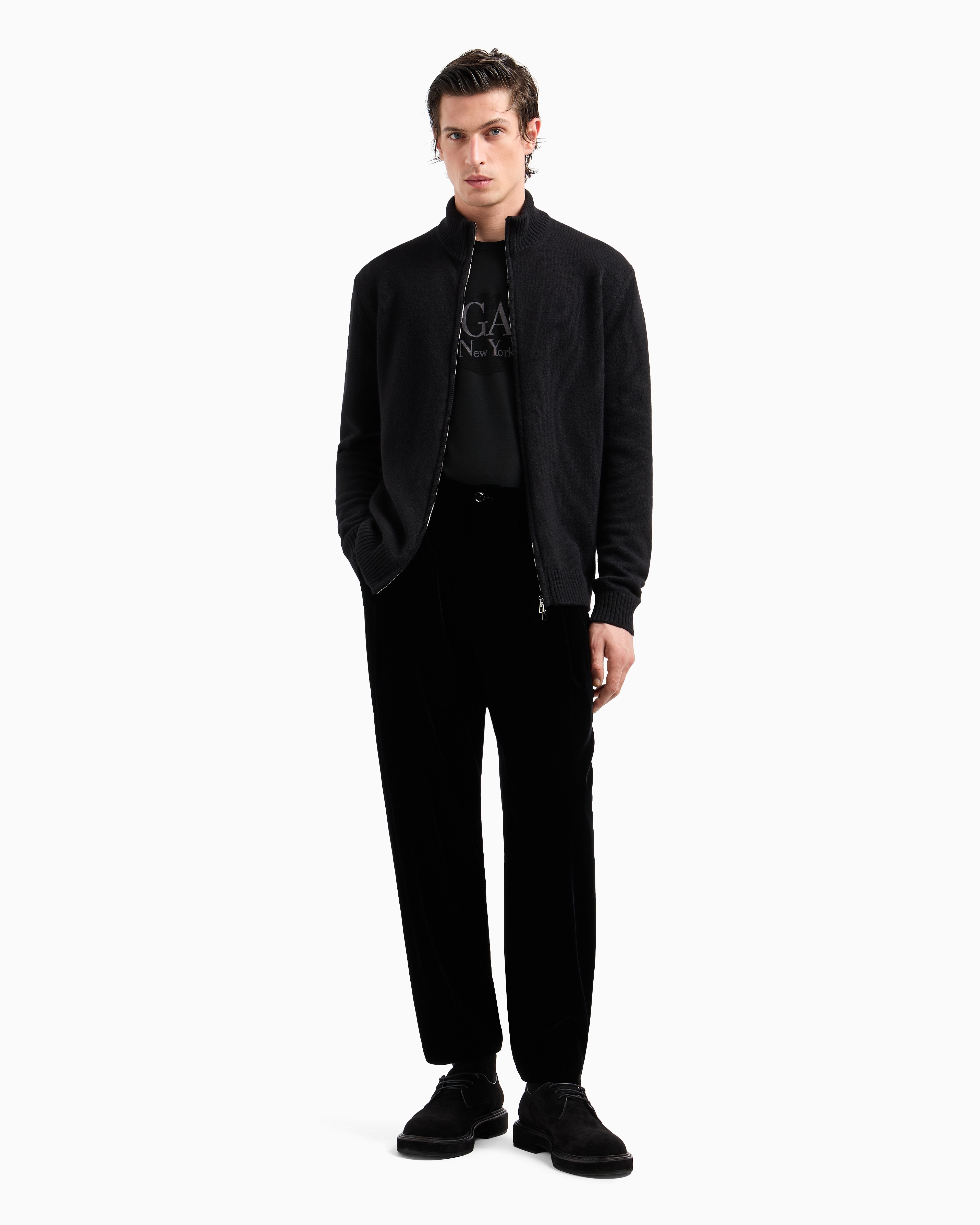 Shop Giorgio Armani Viscose Crew-neck T-shirt With A Velvet Insert In Black