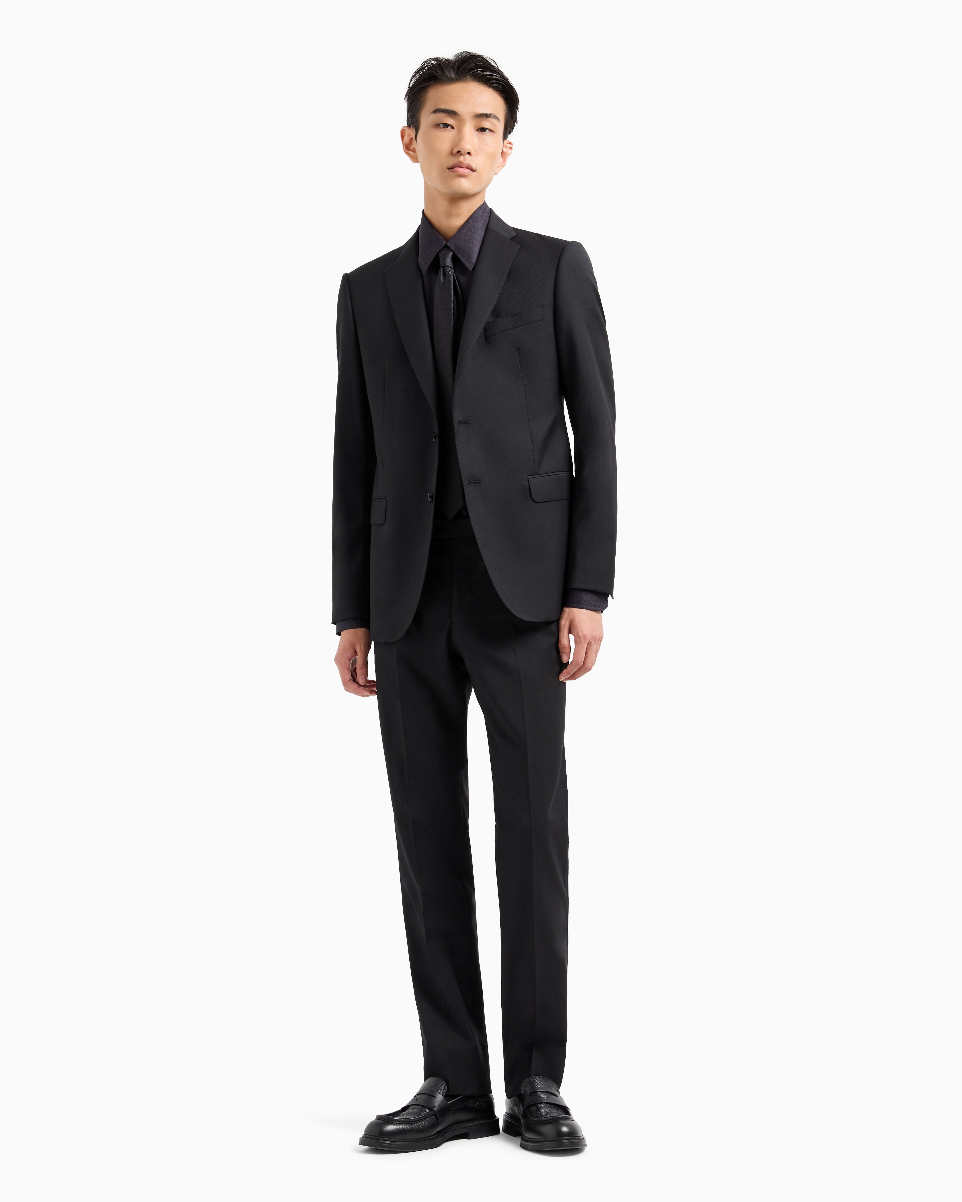 Shop Emporio Armani Slim-fit, Single-breasted Suit In Tone-on-tone Micro-striped Virgin Wool In Black