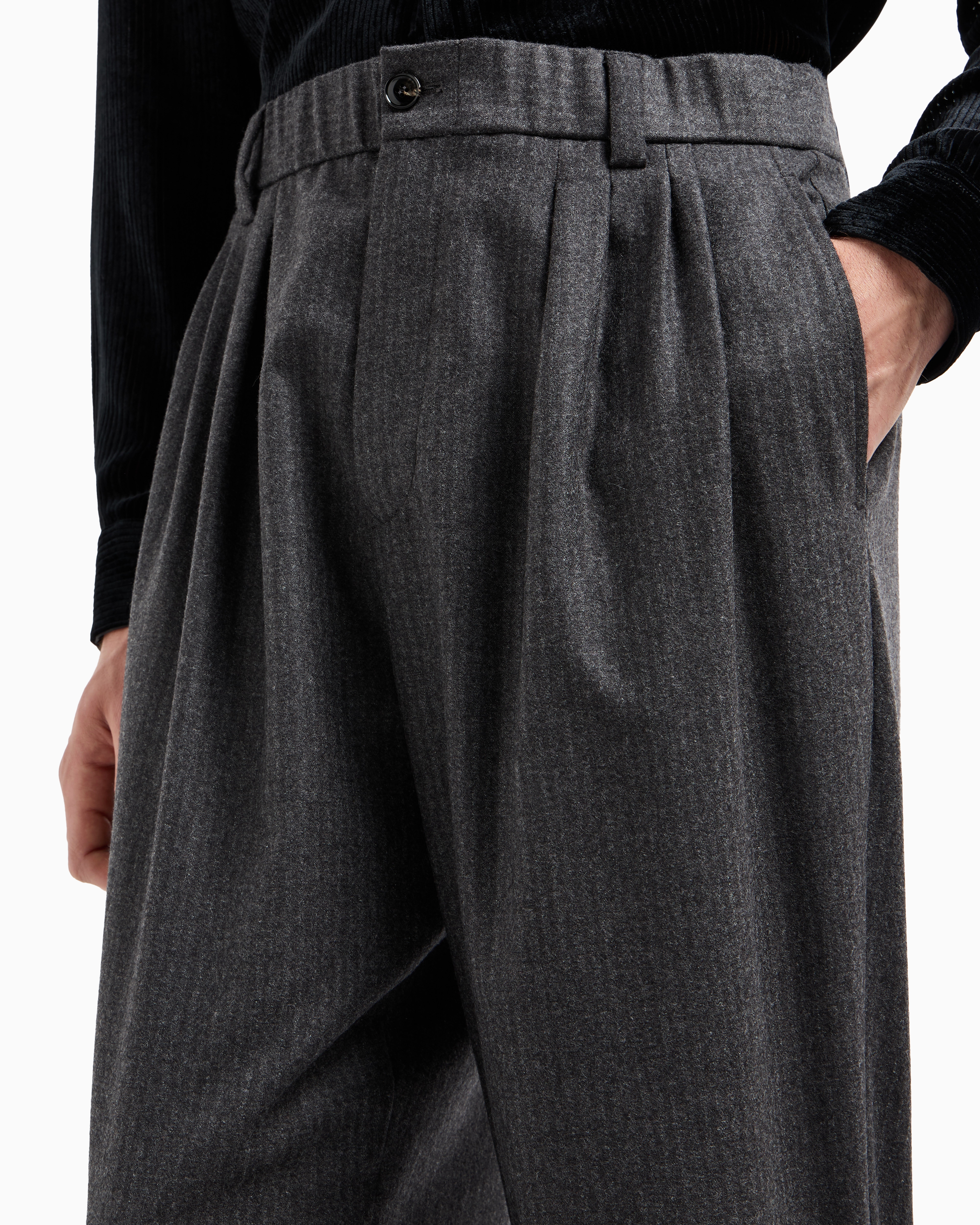 Giorgio Armani Virgin-wool And Cashmere Double-dart Trousers With Jacquard Pinstripes In Gray