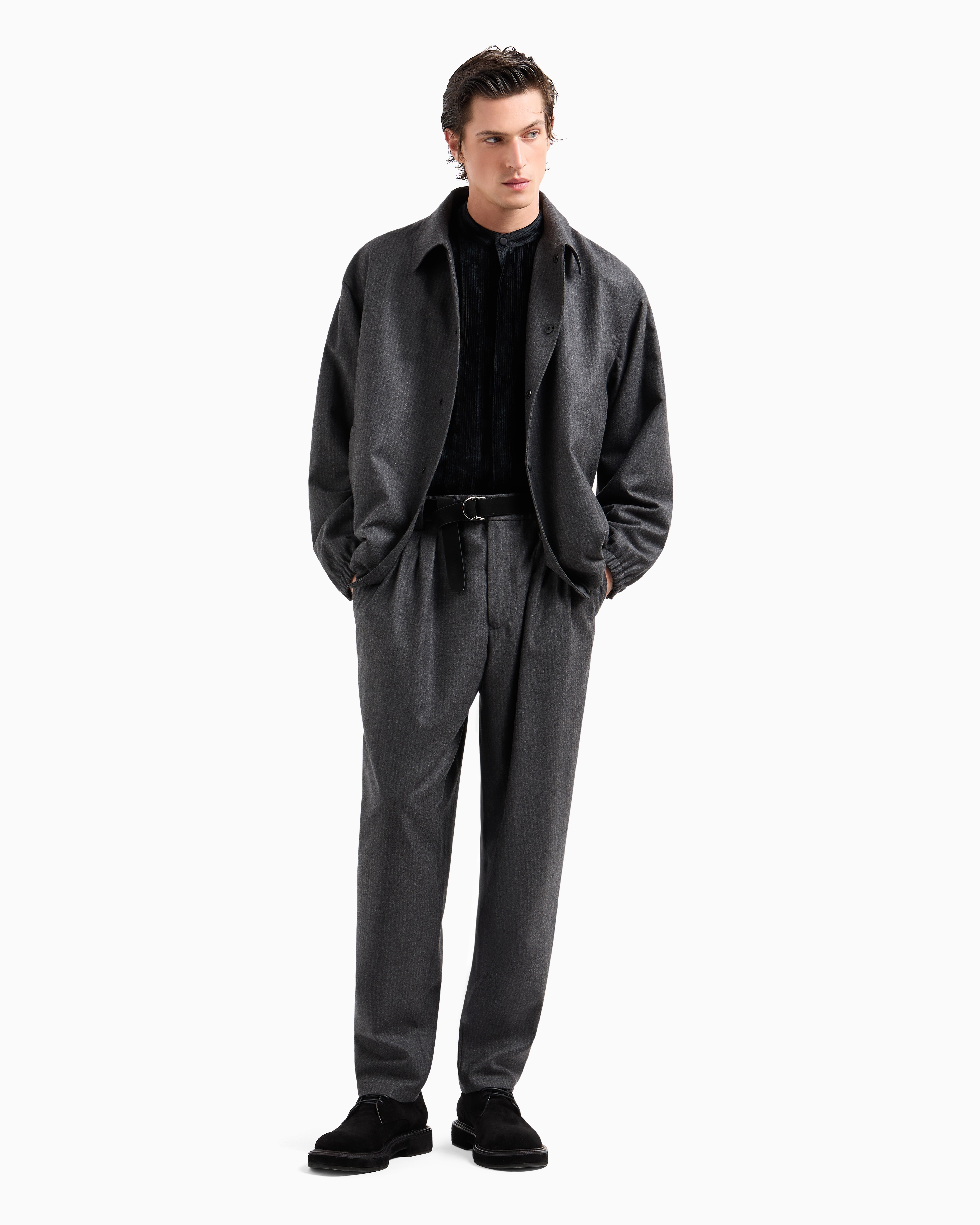 Giorgio Armani Virgin-wool And Cashmere Double-dart Trousers With Jacquard Pinstripes In Gray