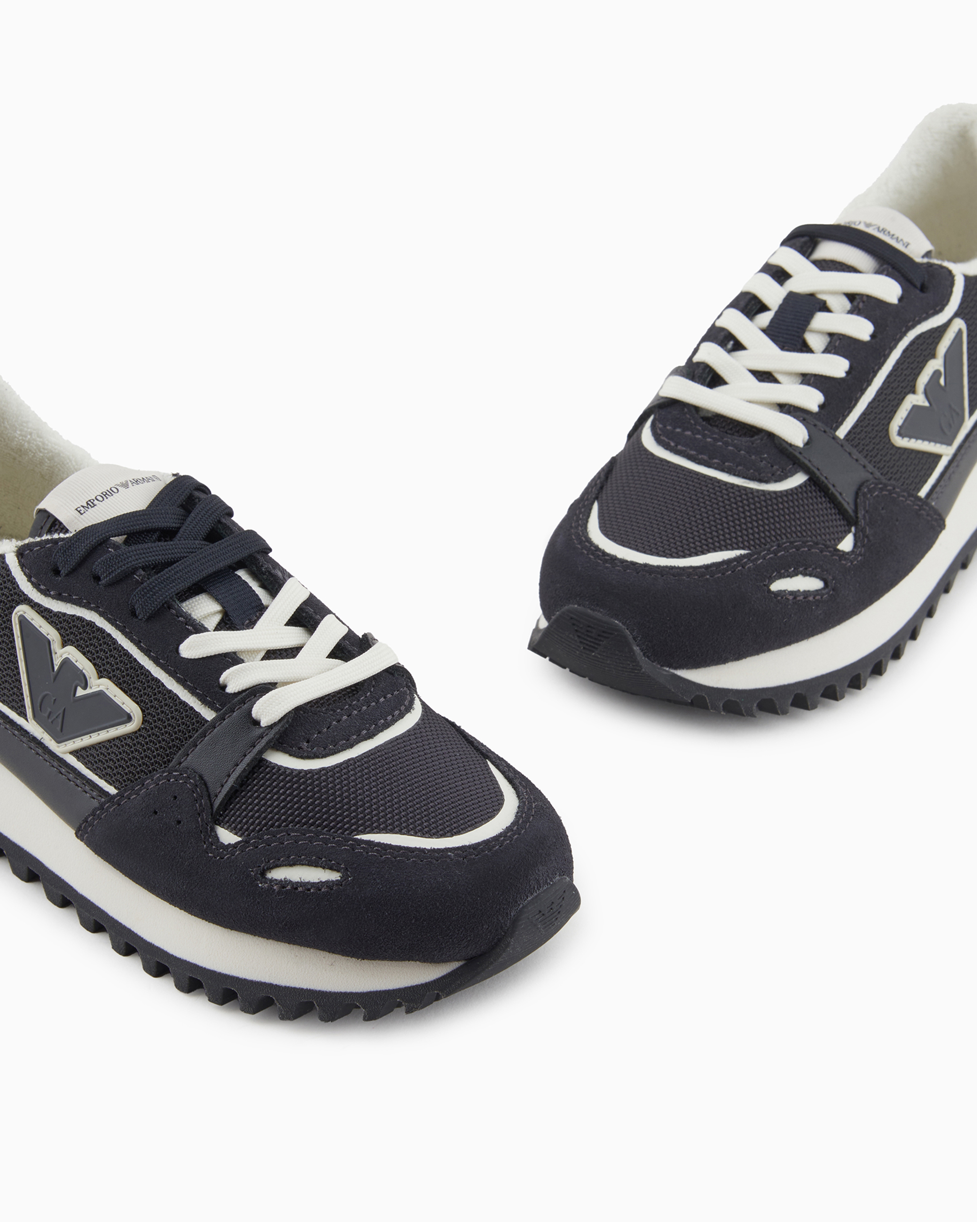 EMPORIO ARMANI MESH SNEAKERS WITH SUEDE DETAILS AND EAGLE PATCH