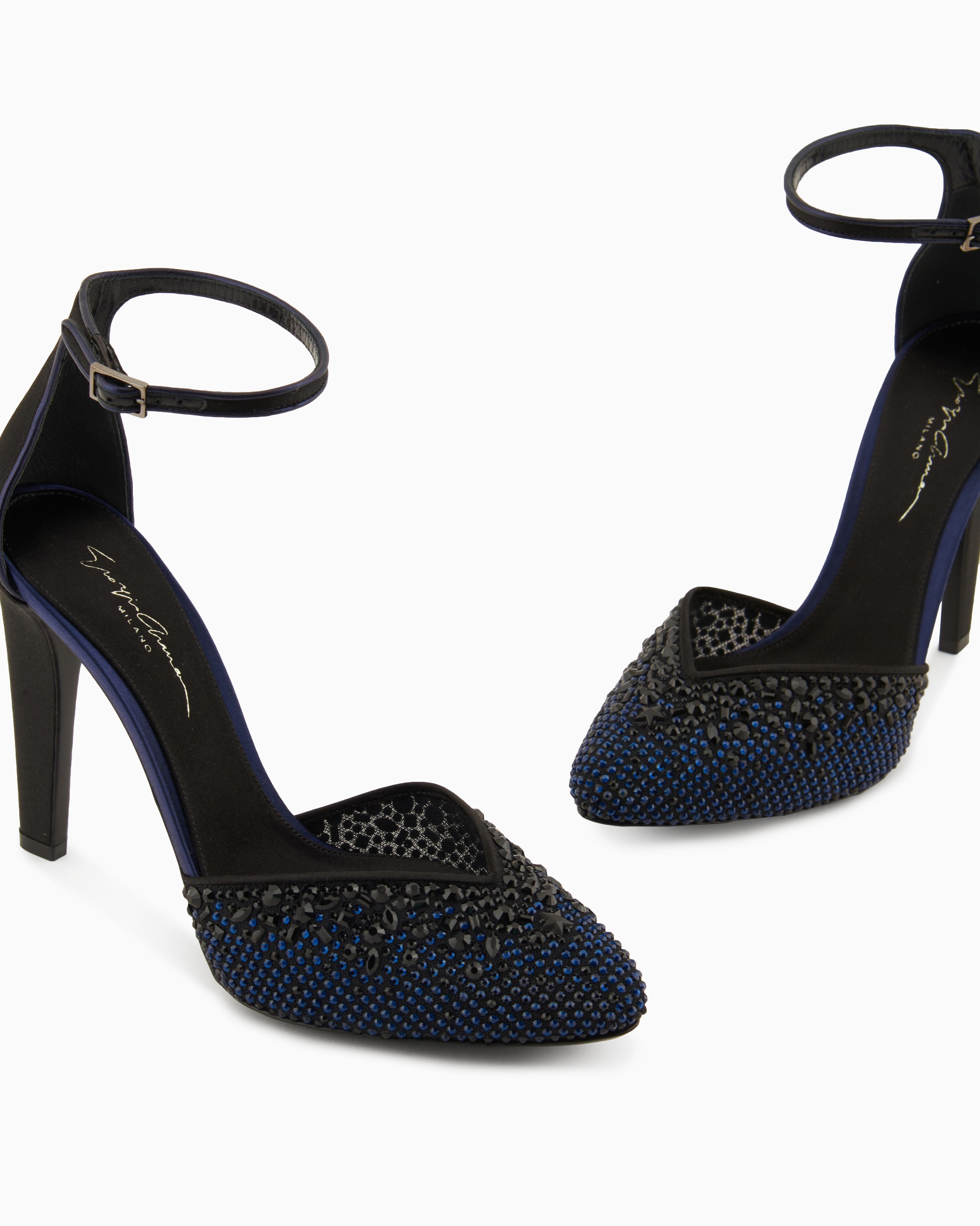 Giorgio Armani Satin, Mesh And Rhinestone Court Shoes With Strap