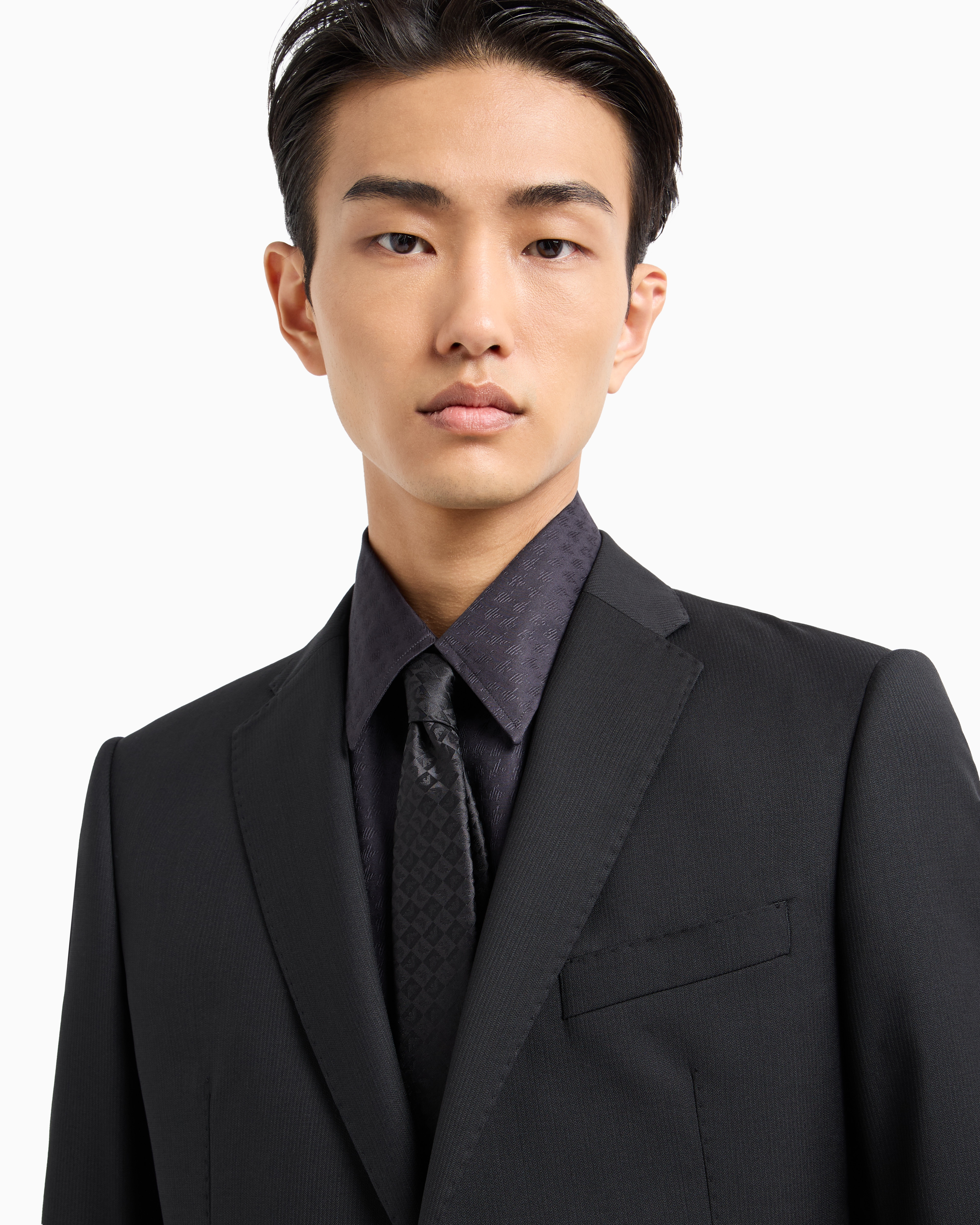 Emporio Armani Pure Silk Eagle And Check Jacquard Tie In Black