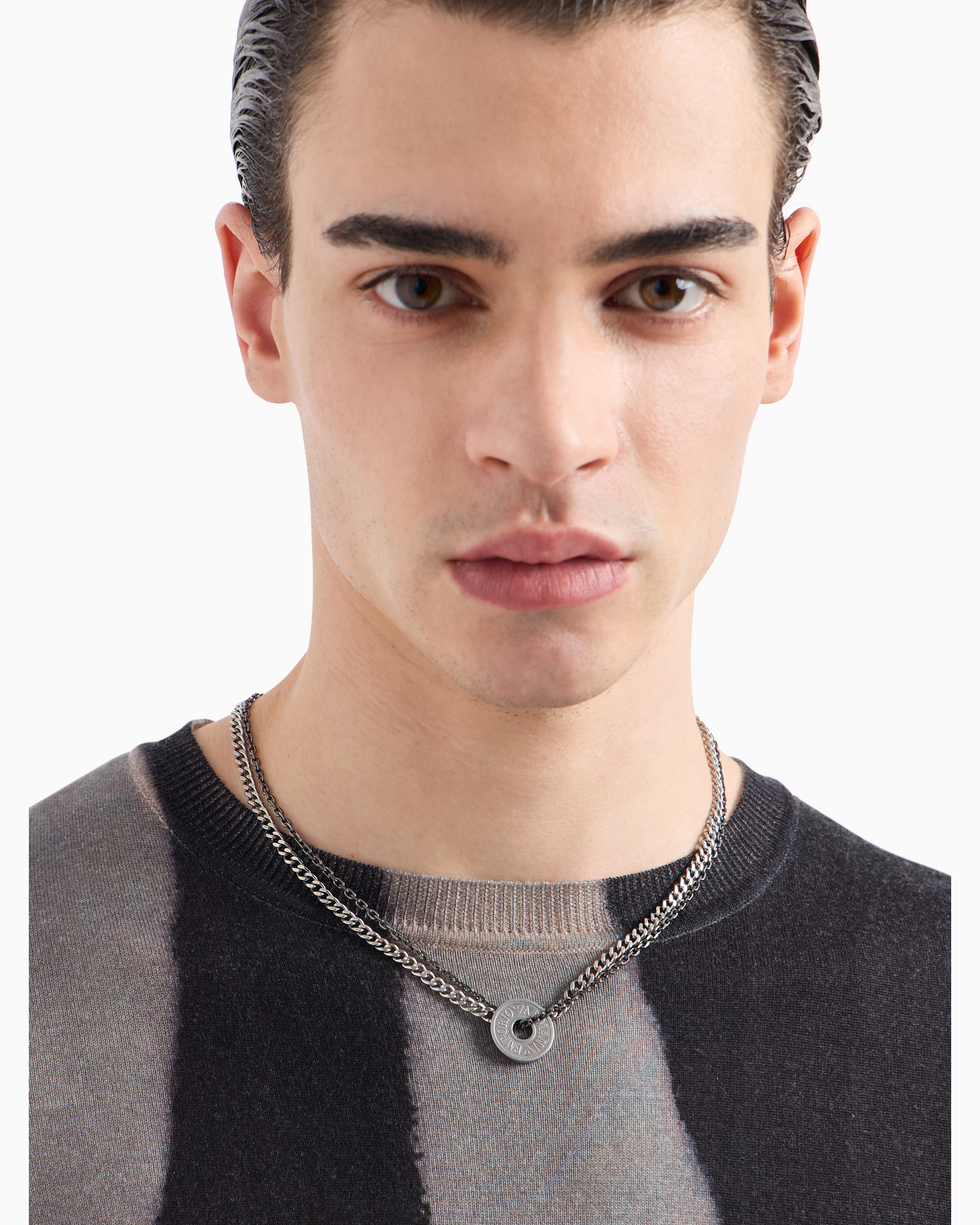 Emporio Armani Stainless Steel And Ip Gun-plating Chain Necklace In Multicoloured