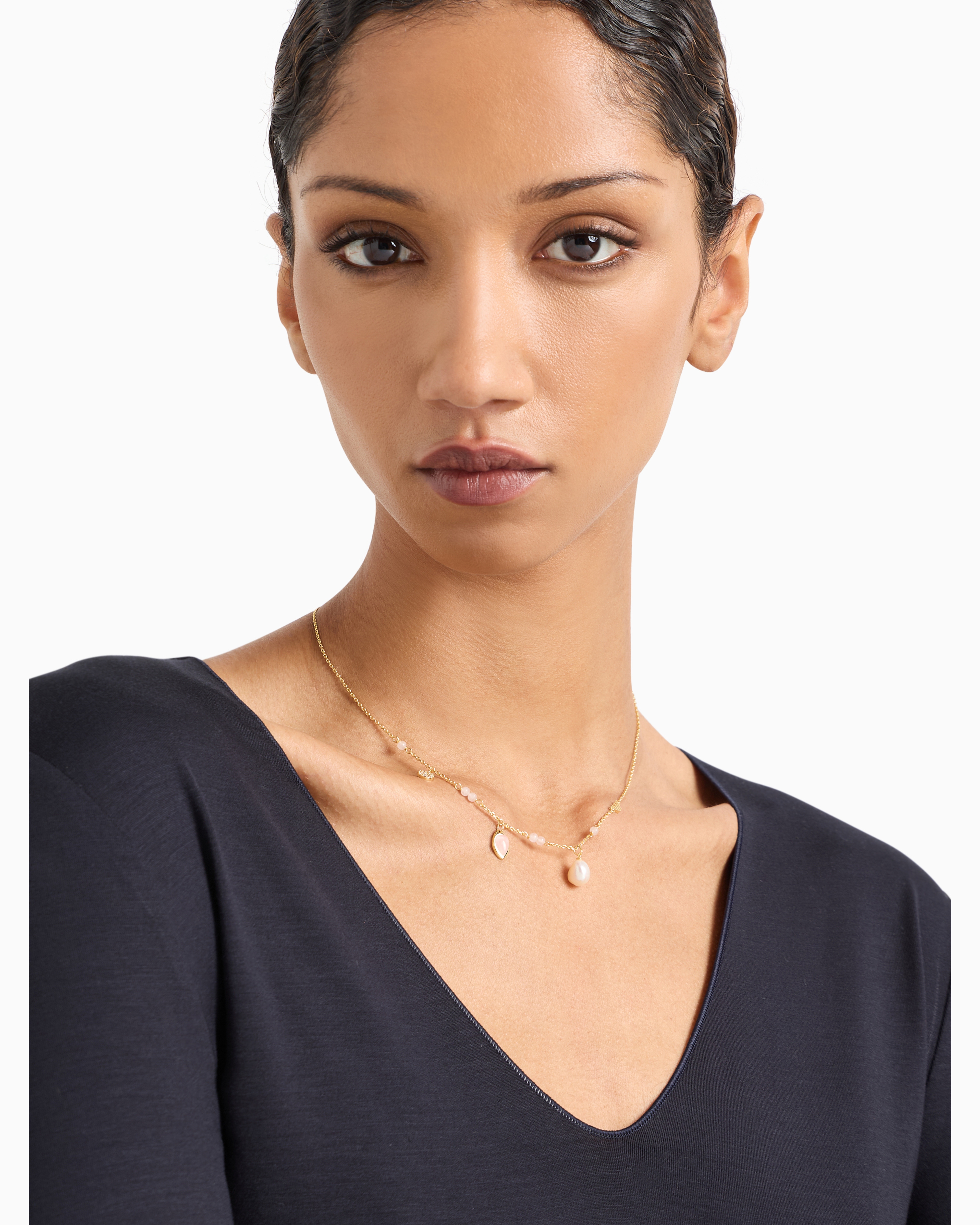 EMPORIO ARMANI GOLD-TONE BRASS STATION NECKLACE 