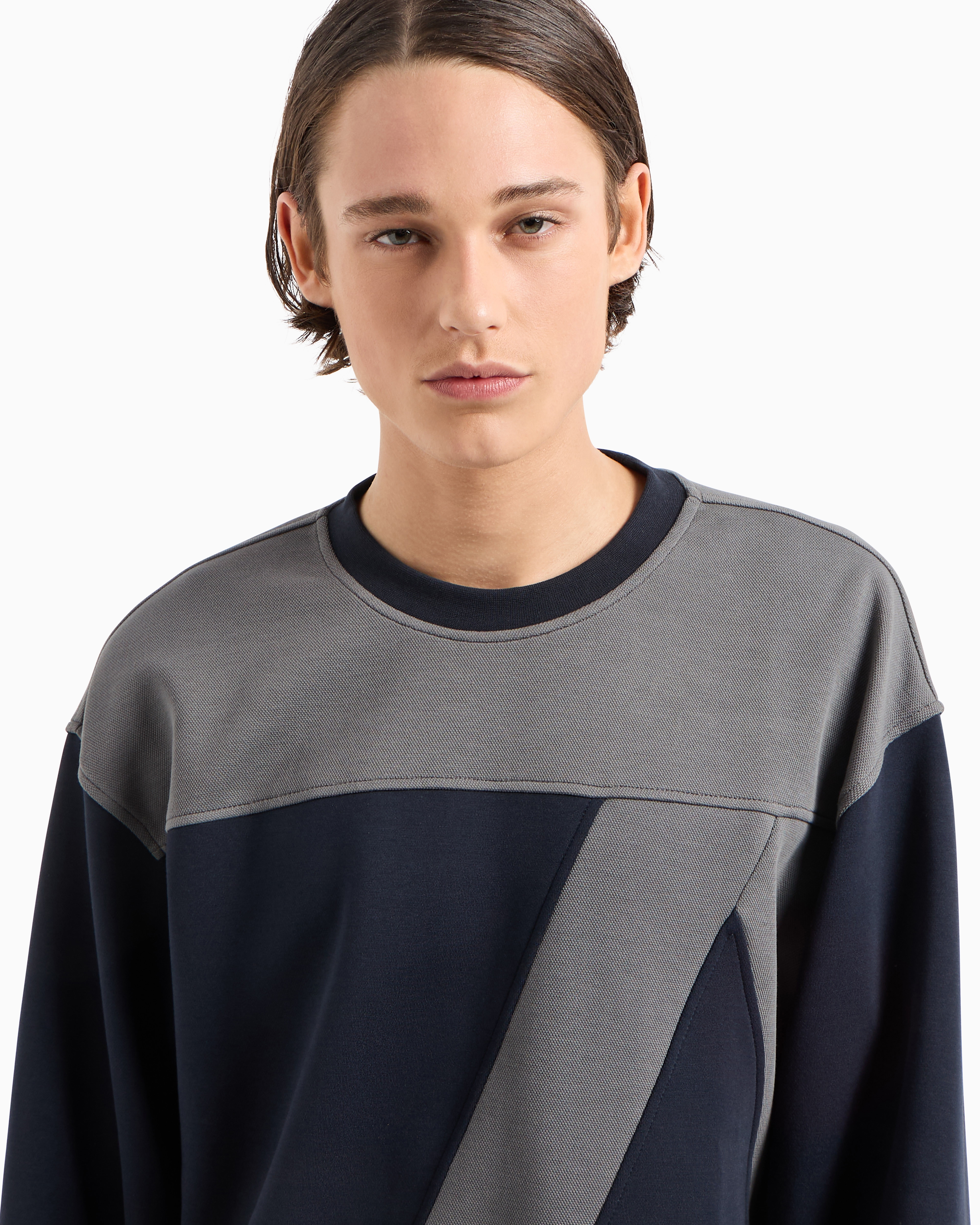 Shop Armani Exchange Asv Organic Cotton Crewneck Sweatshirt With Maxi Logo And A-line In Navy Blue