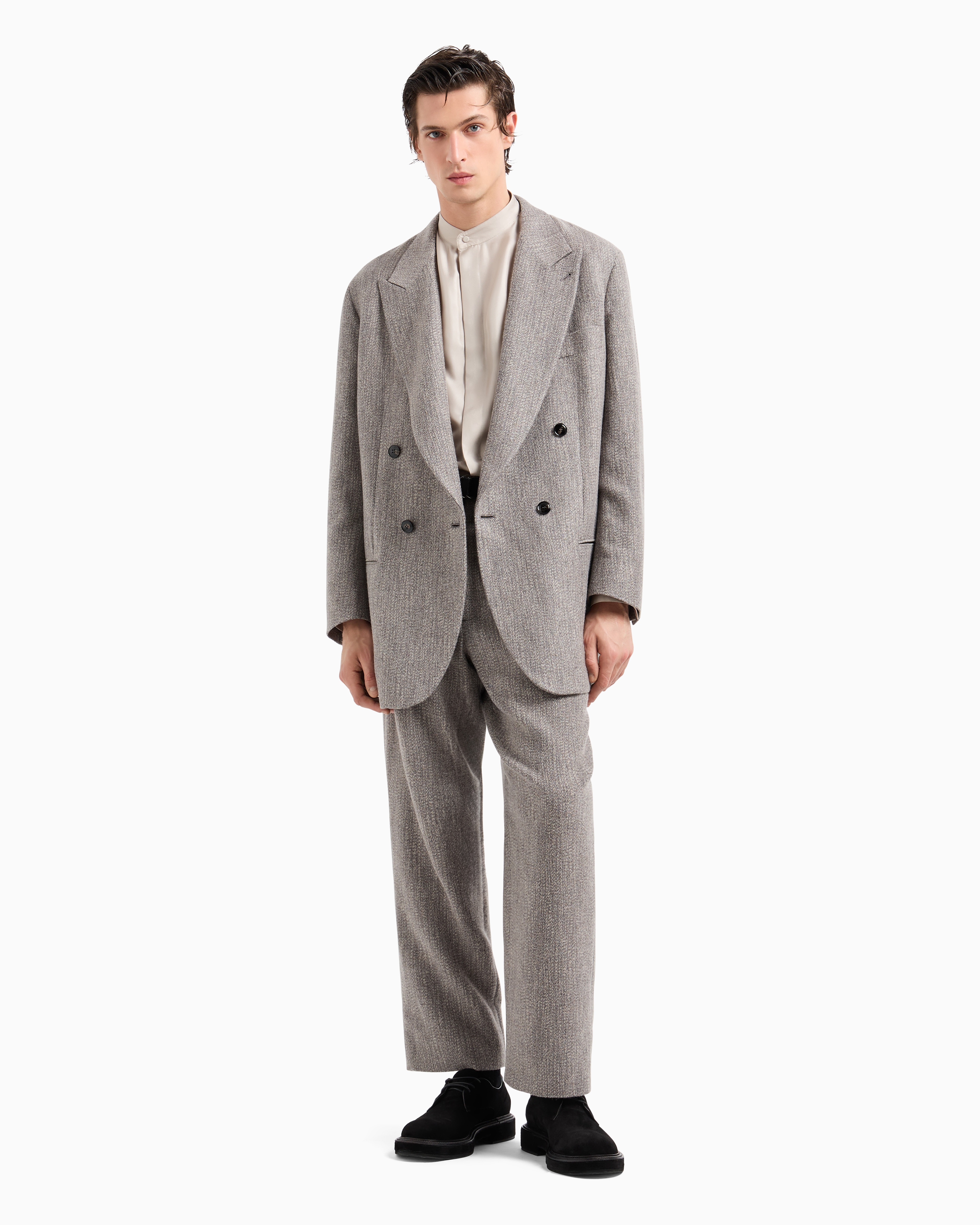 Shop Giorgio Armani Heritage Line Double-breasted Jacket In A Wool And Viscose Blend In Grey