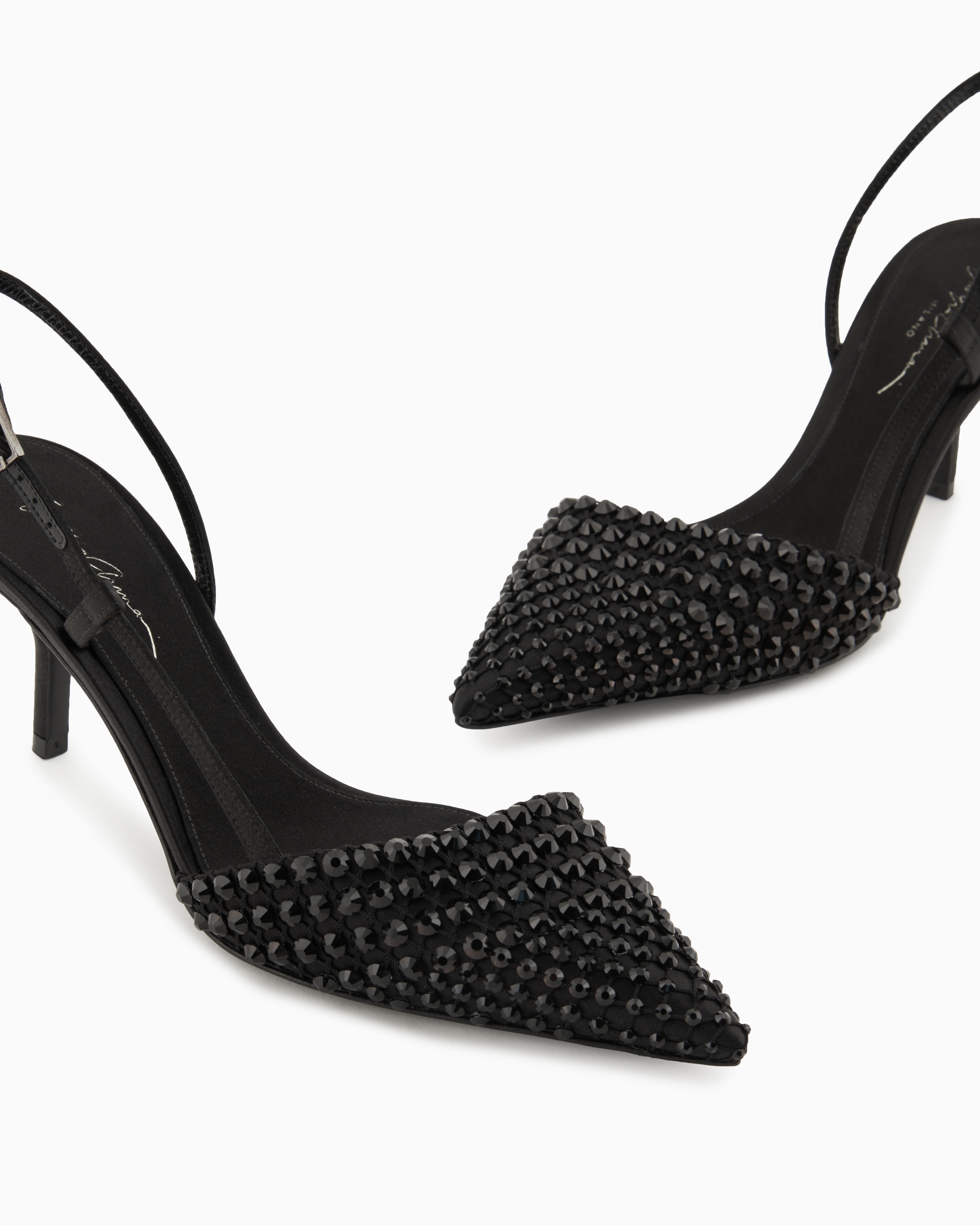 Giorgio Armani Satin, Mesh And Rhinestone Slingbacks