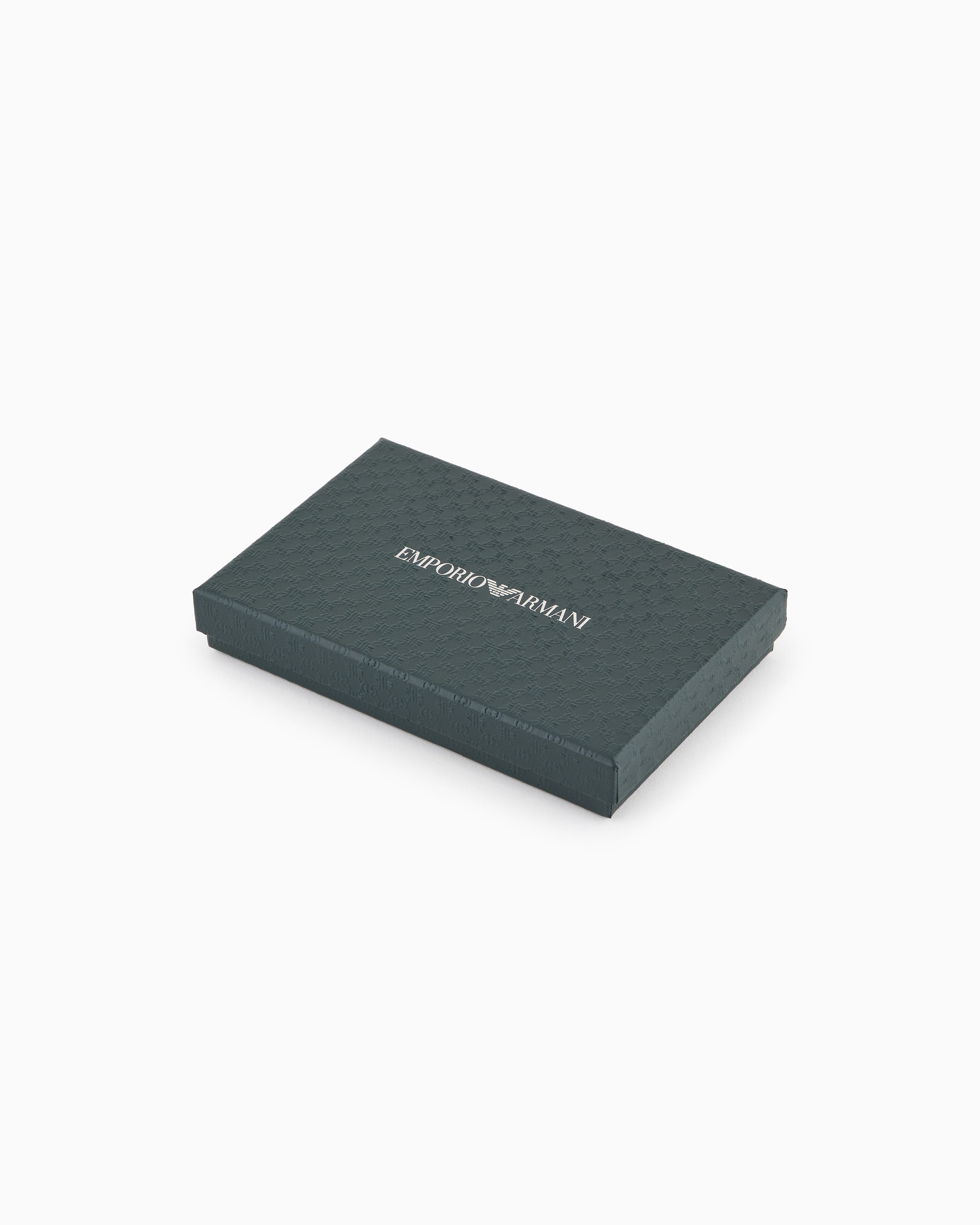 Emporio Armani Official Store All-over Embossed Pattern Leather Card Holder In Verde Scuro 1