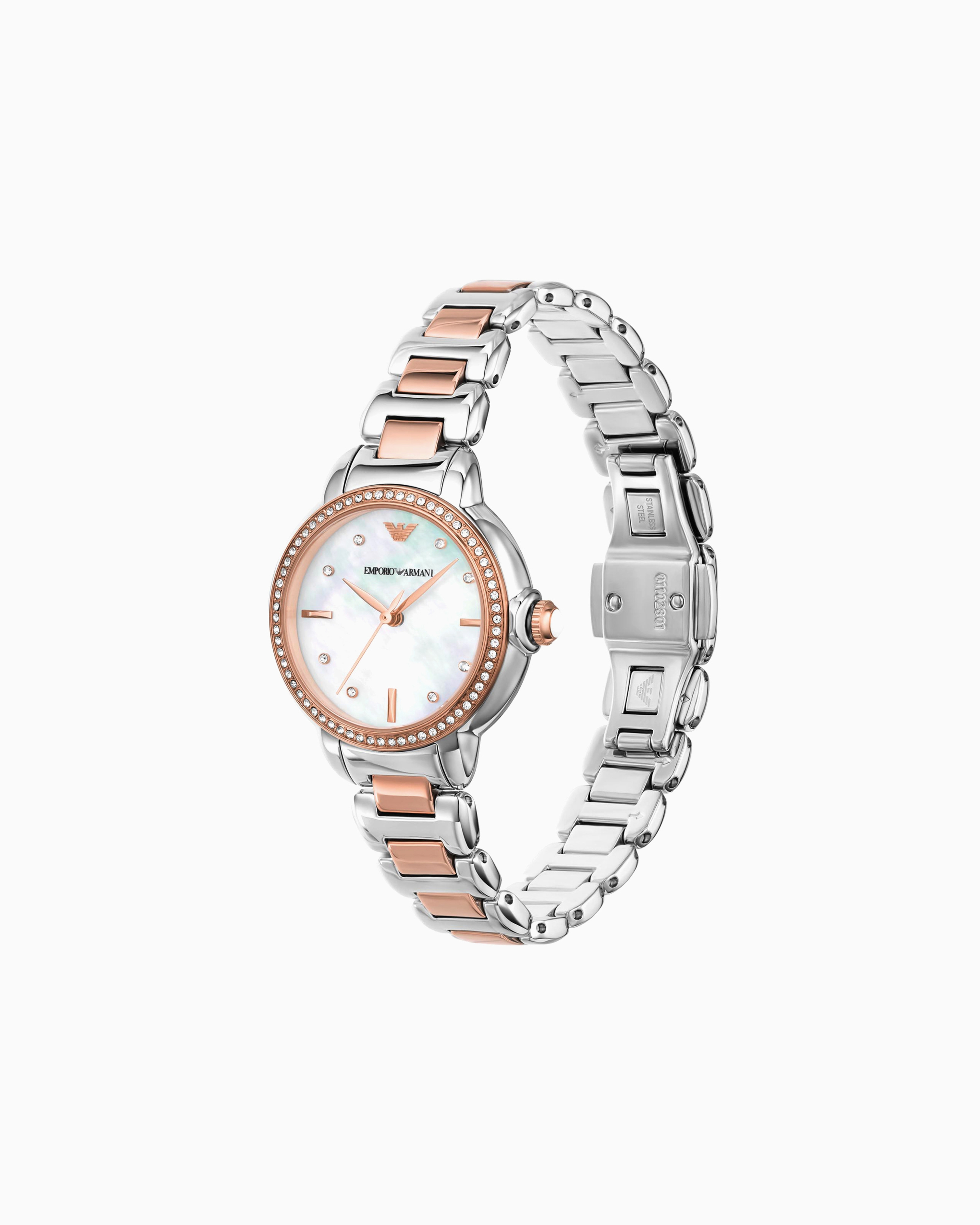 Shop Emporio Armani Three-hand Date Two-tone Stainless Steel Watch In Multicoloured