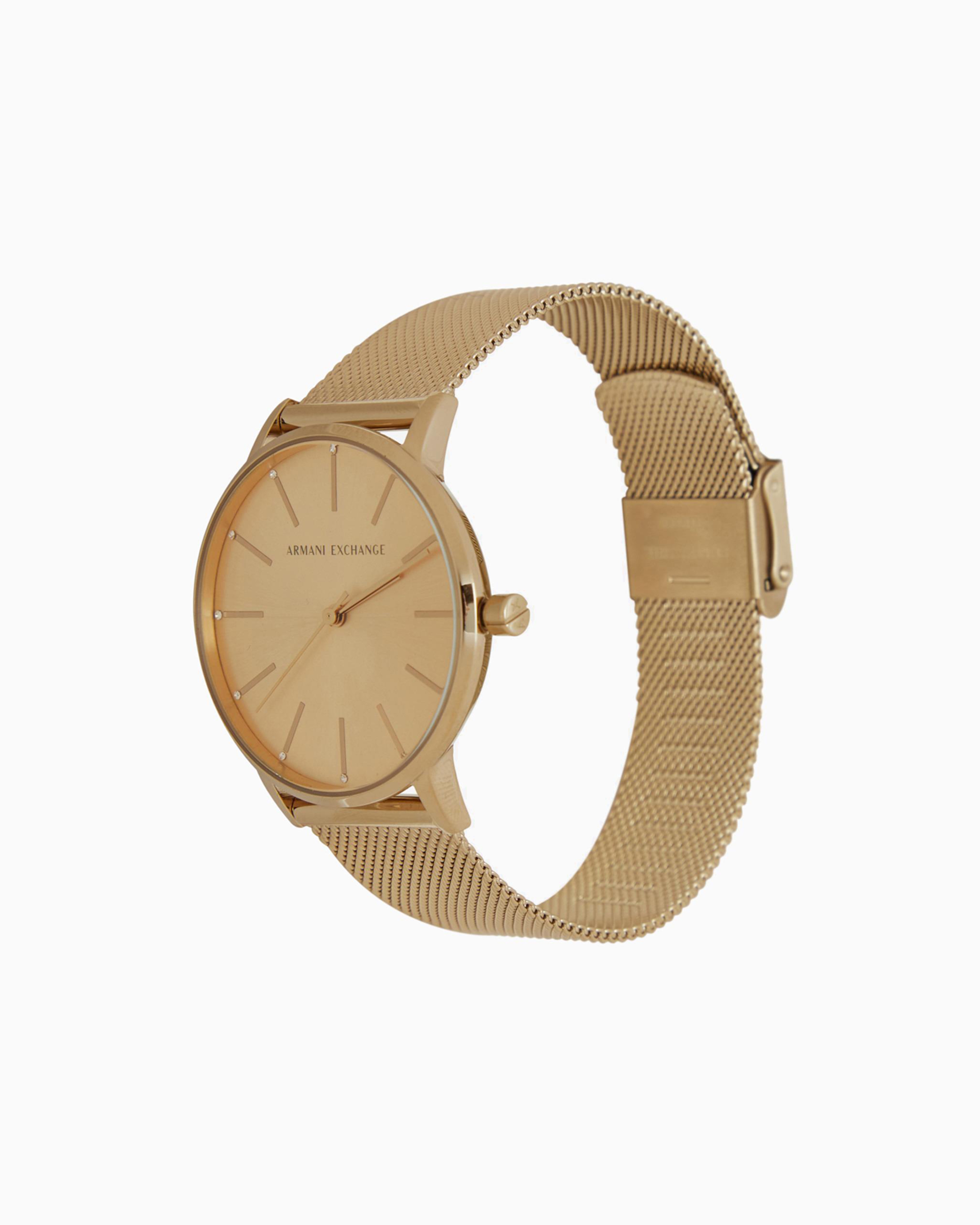 ARMANI EXCHANGE THREE-HAND GOLD-TONE STAINLESS STEEL WATCH