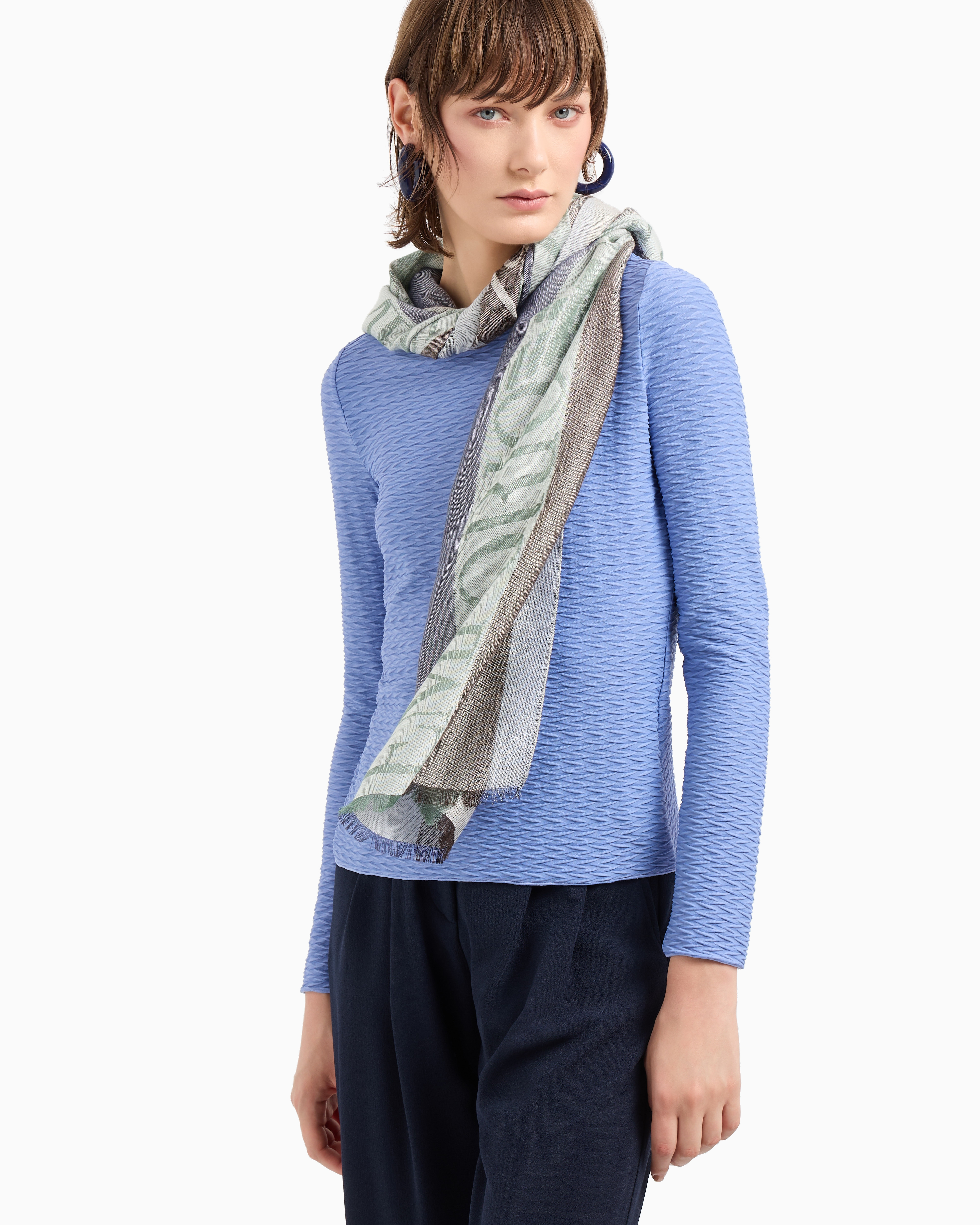 Emporio Armani Official Store Stole With Vertical Pattern And Since 1981 Jacquard Logo In Vert Clair