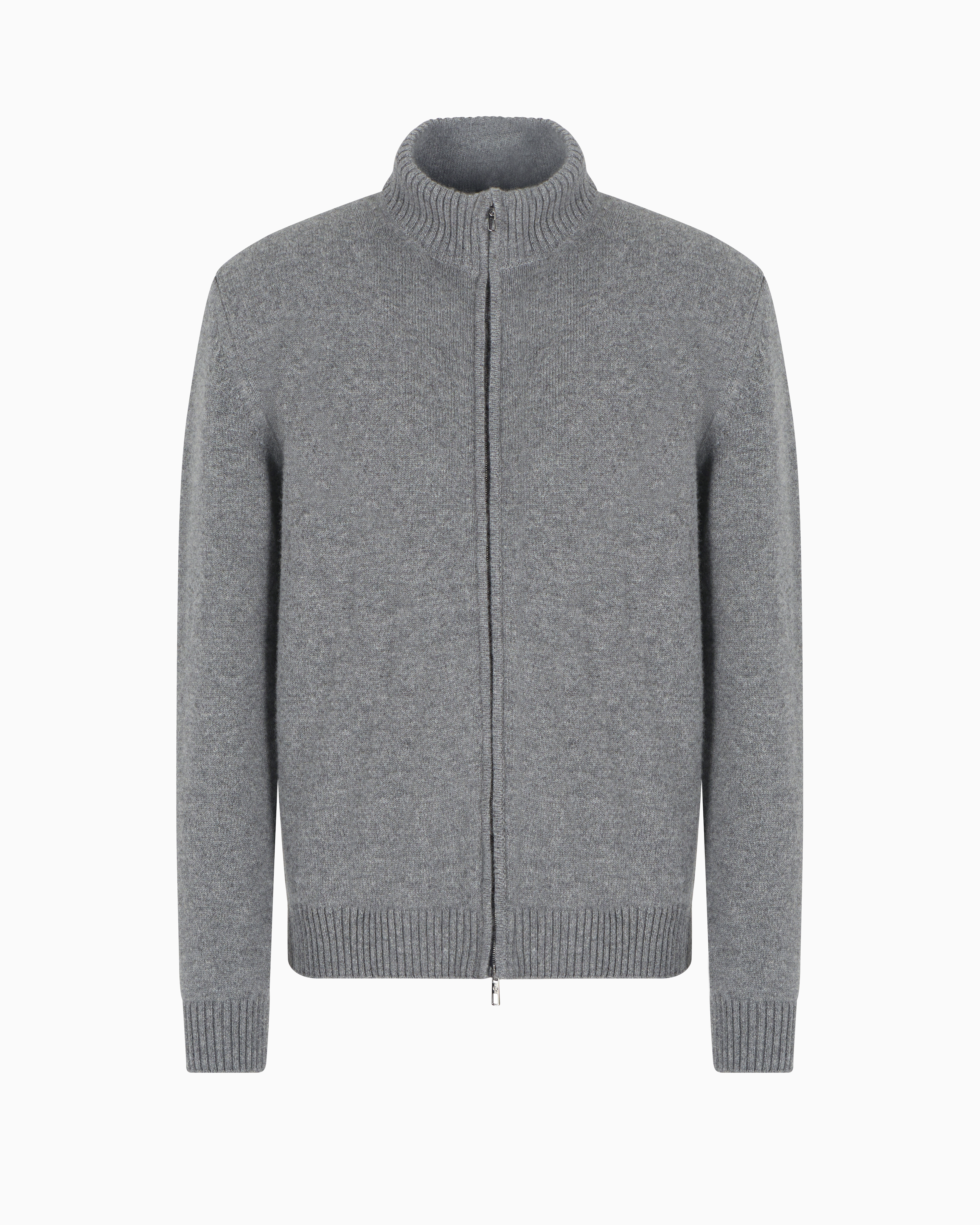 Giorgio Armani Cashmere Zip-up Mock-neck Cardigan In Grey