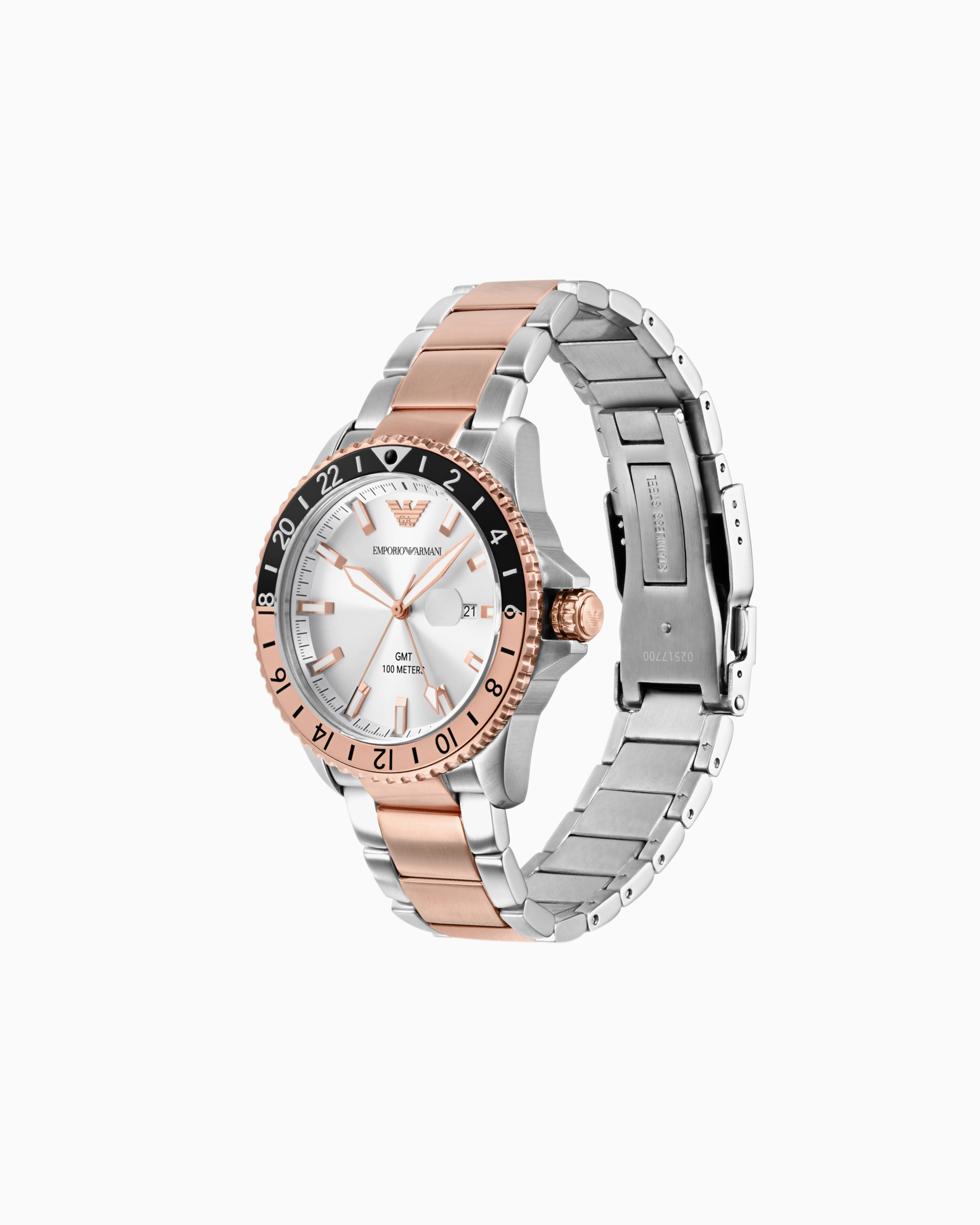 Emporio Armani Gmt Dual Time Two-tone Stainless Steel Watch In Multicoloured