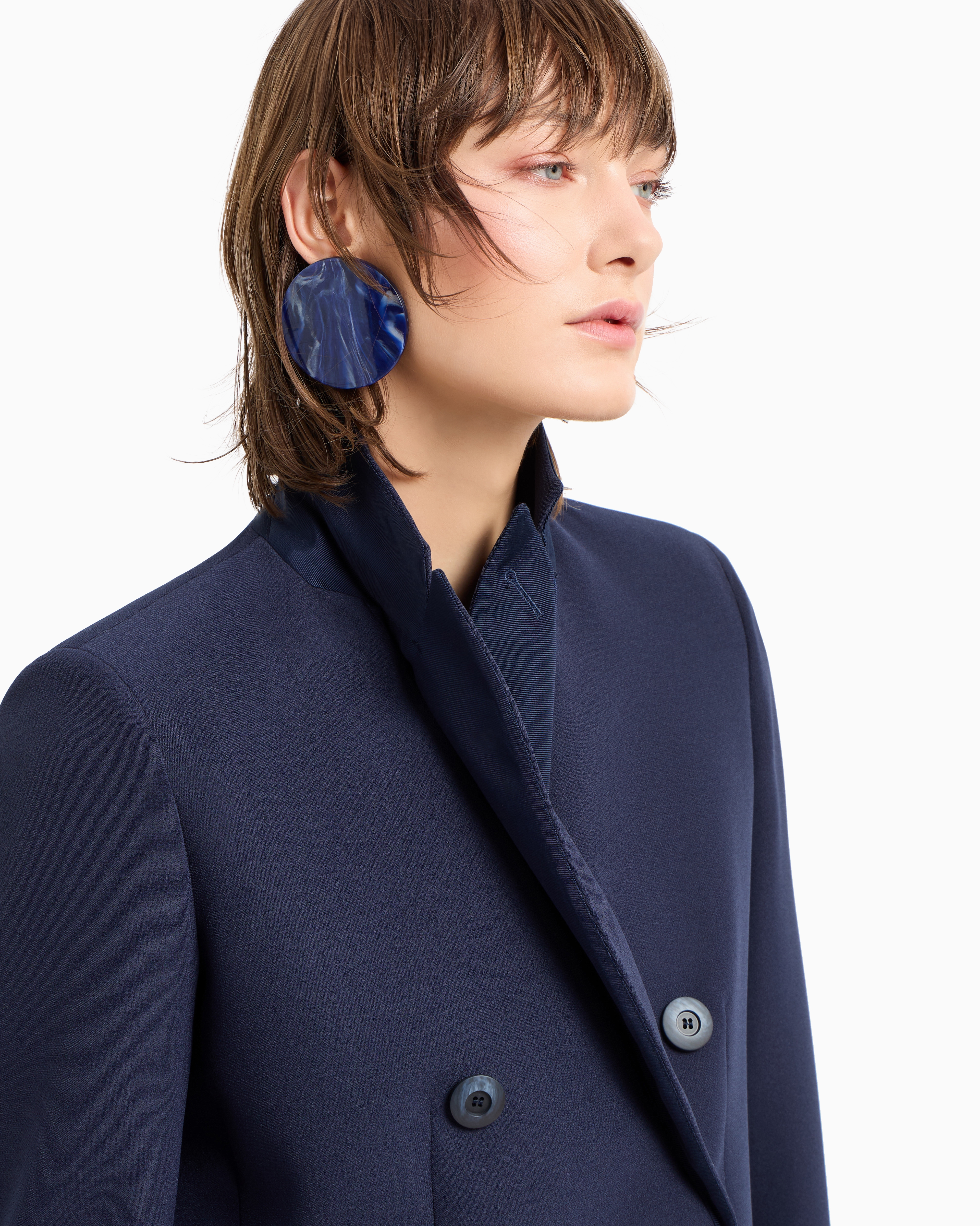 Emporio Armani Double-breasted Jacket In Stretch Technical Sablé In Blau