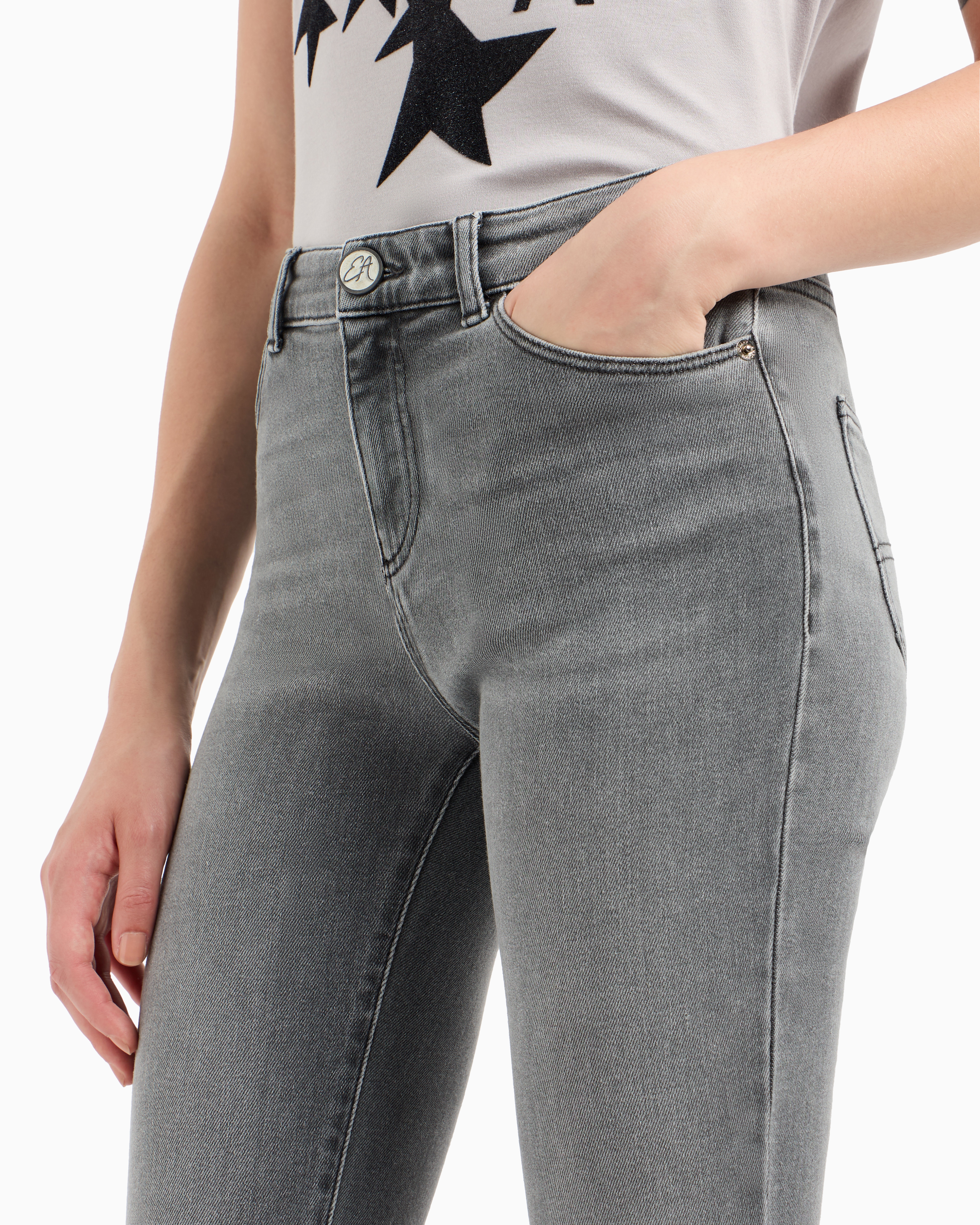 Shop Emporio Armani Asv J18 High-waisted Skinny-leg Jeans In A Worn-look Organic Stretch Denim In Grey