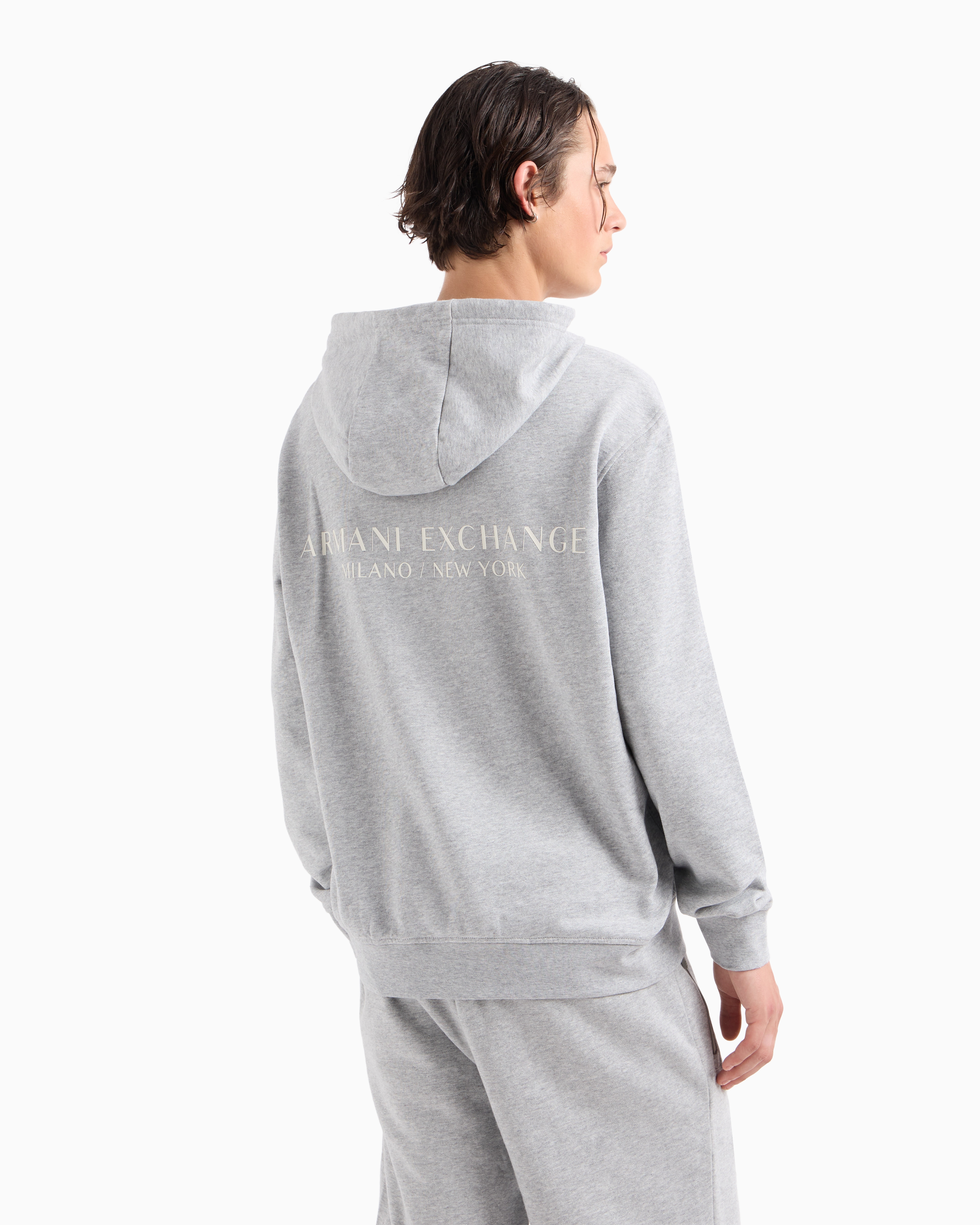 Shop Armani Exchange French Terry Cotton Hoodie With Logo In Grey