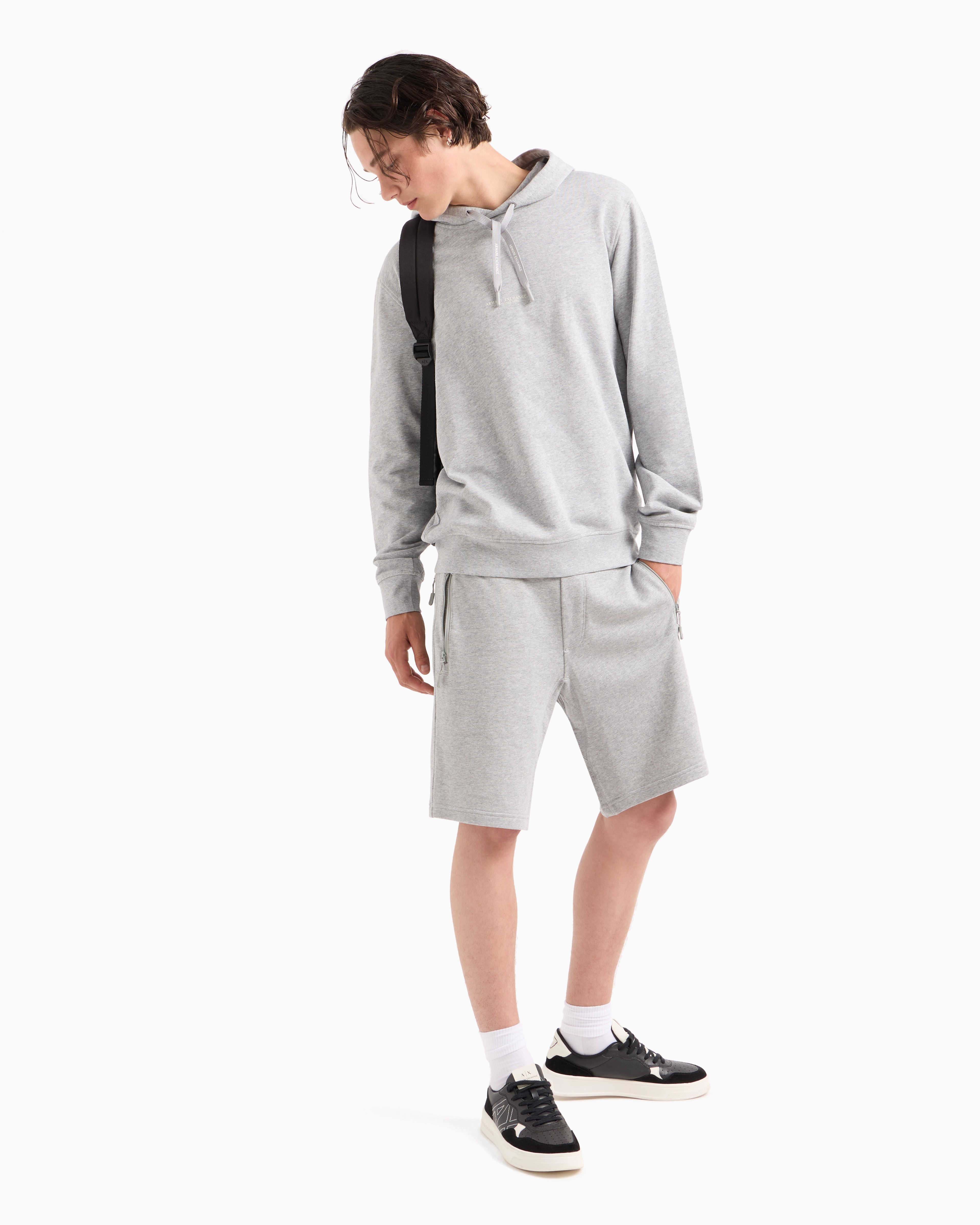 Shop Armani Exchange French Terry Cotton Hoodie With Logo In Grey