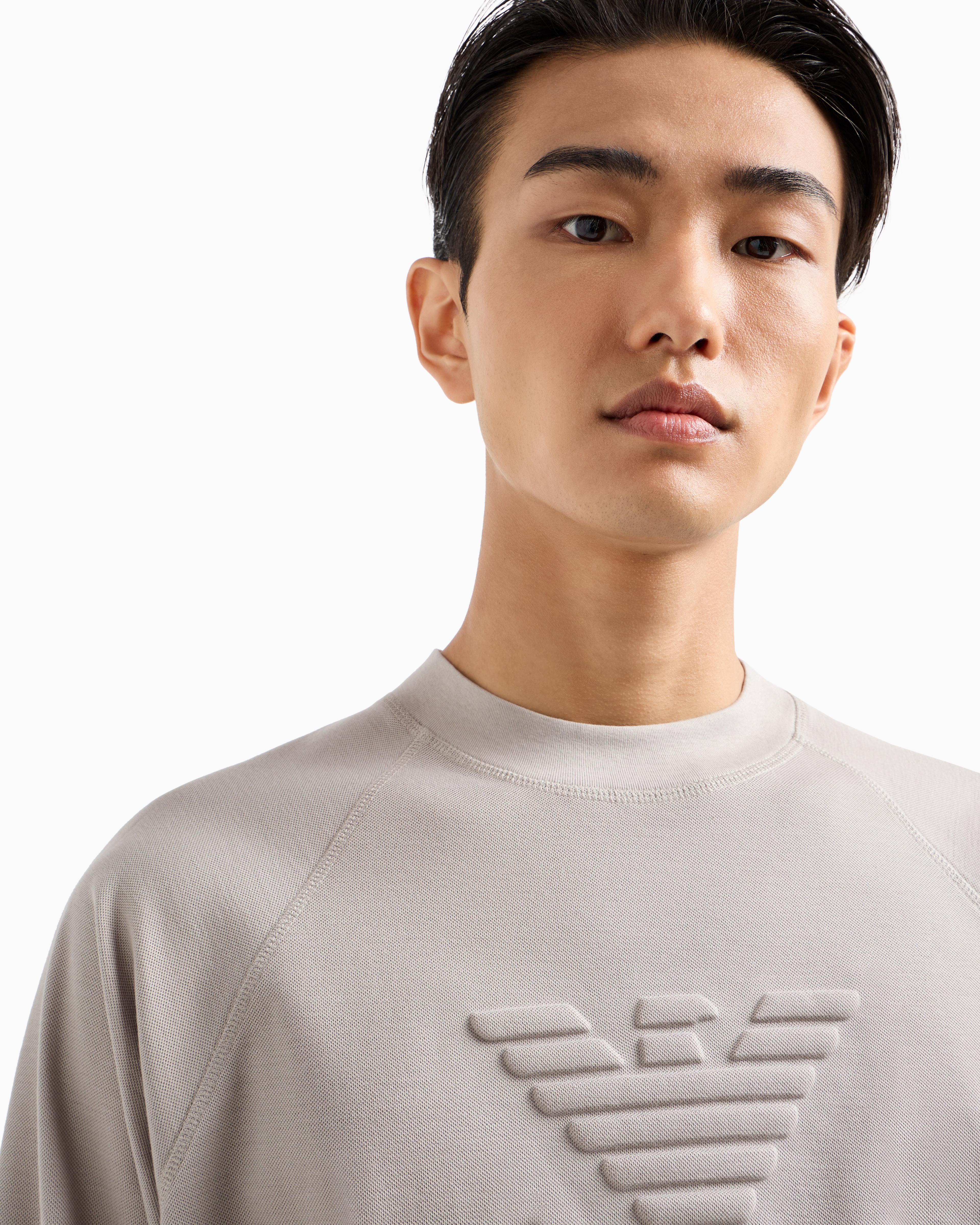 EMPORIO ARMANI PIQUÉ JERSEY SWEATSHIRT WITH EMBOSSED DOMED EAGLE 