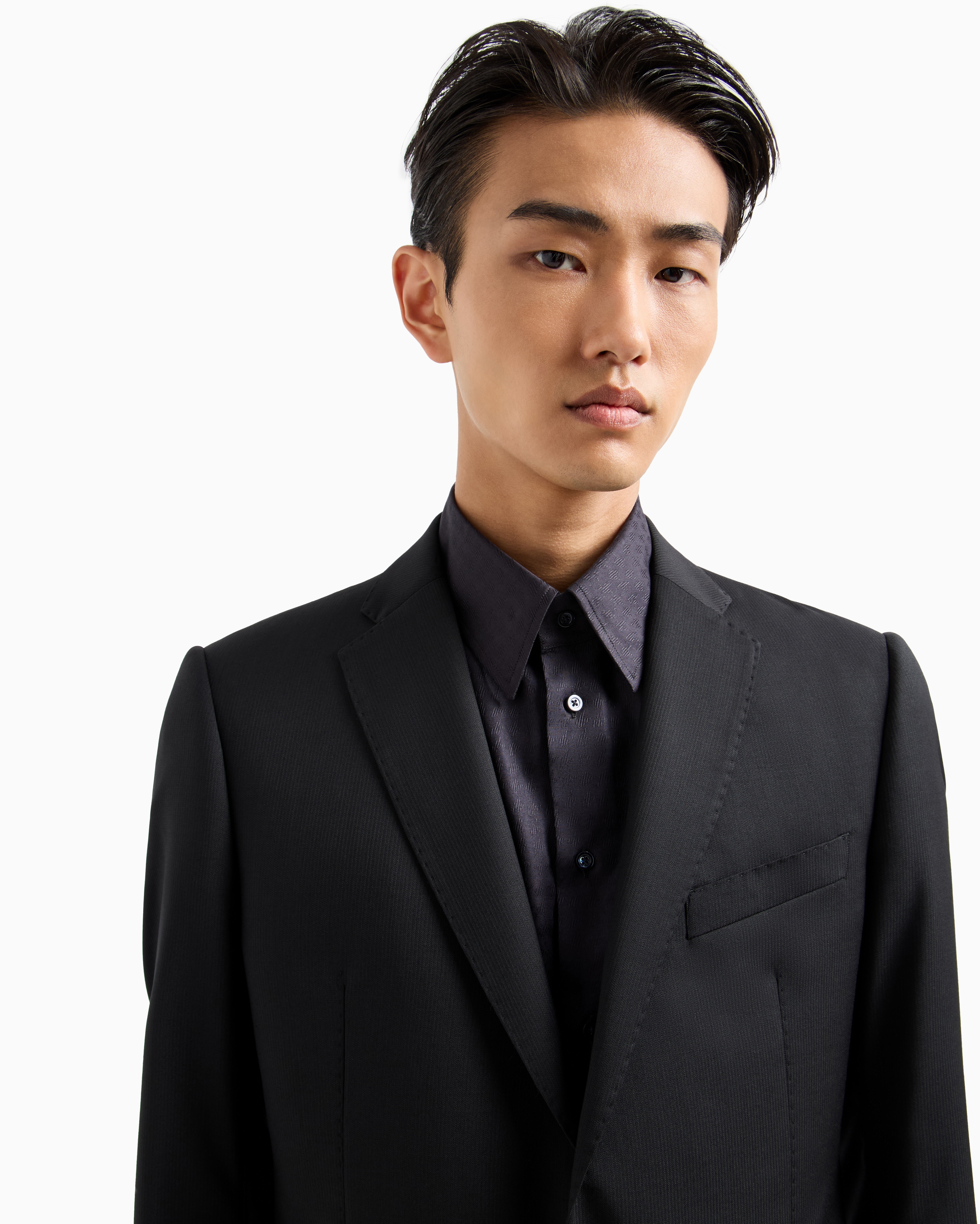 Shop Emporio Armani Slim-fit, Single-breasted Suit In Tone-on-tone Micro-striped Virgin Wool In Black