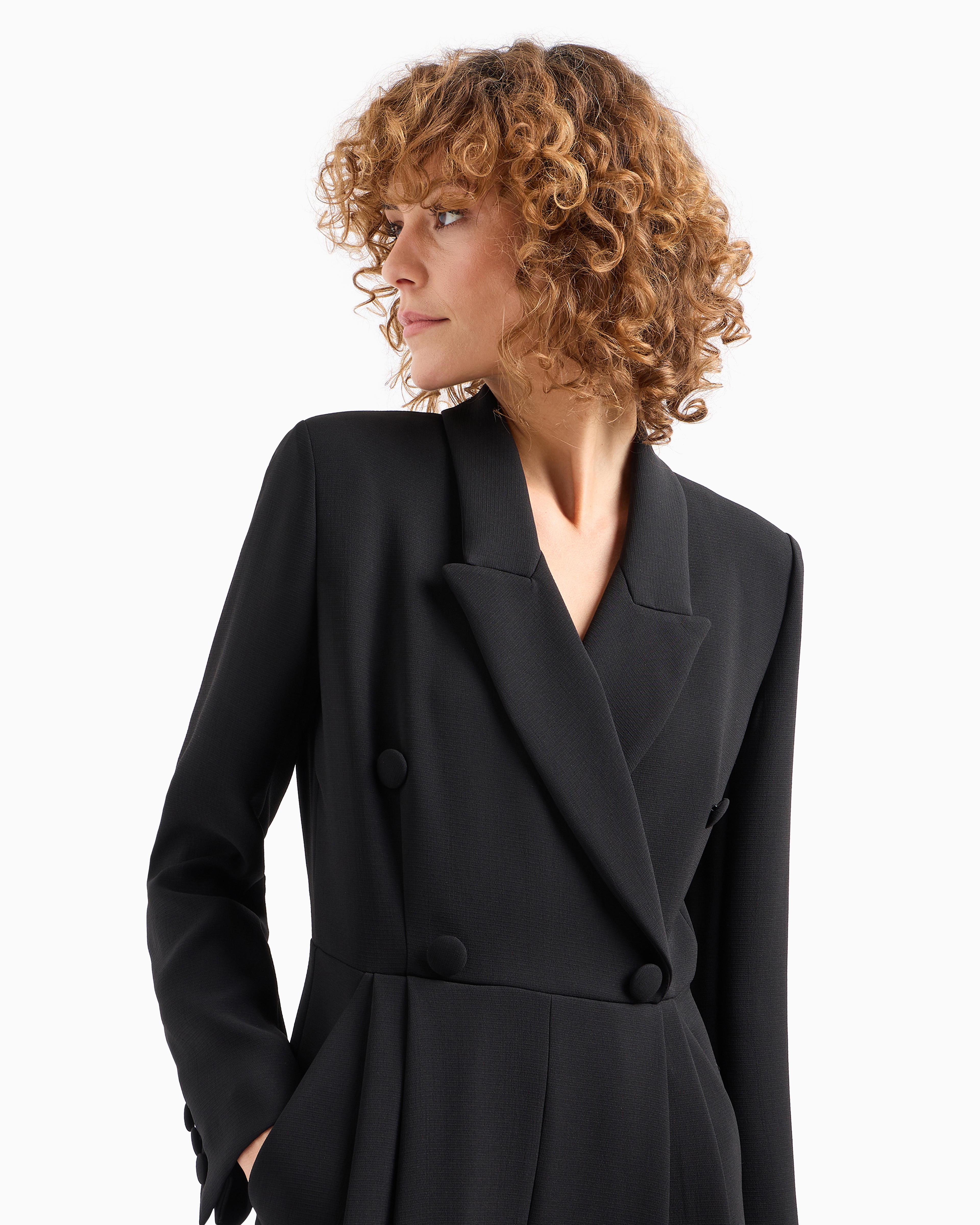 Emporio Armani Two-piece Effect Jumpsuit With Technical Crêpe Lapels In Black