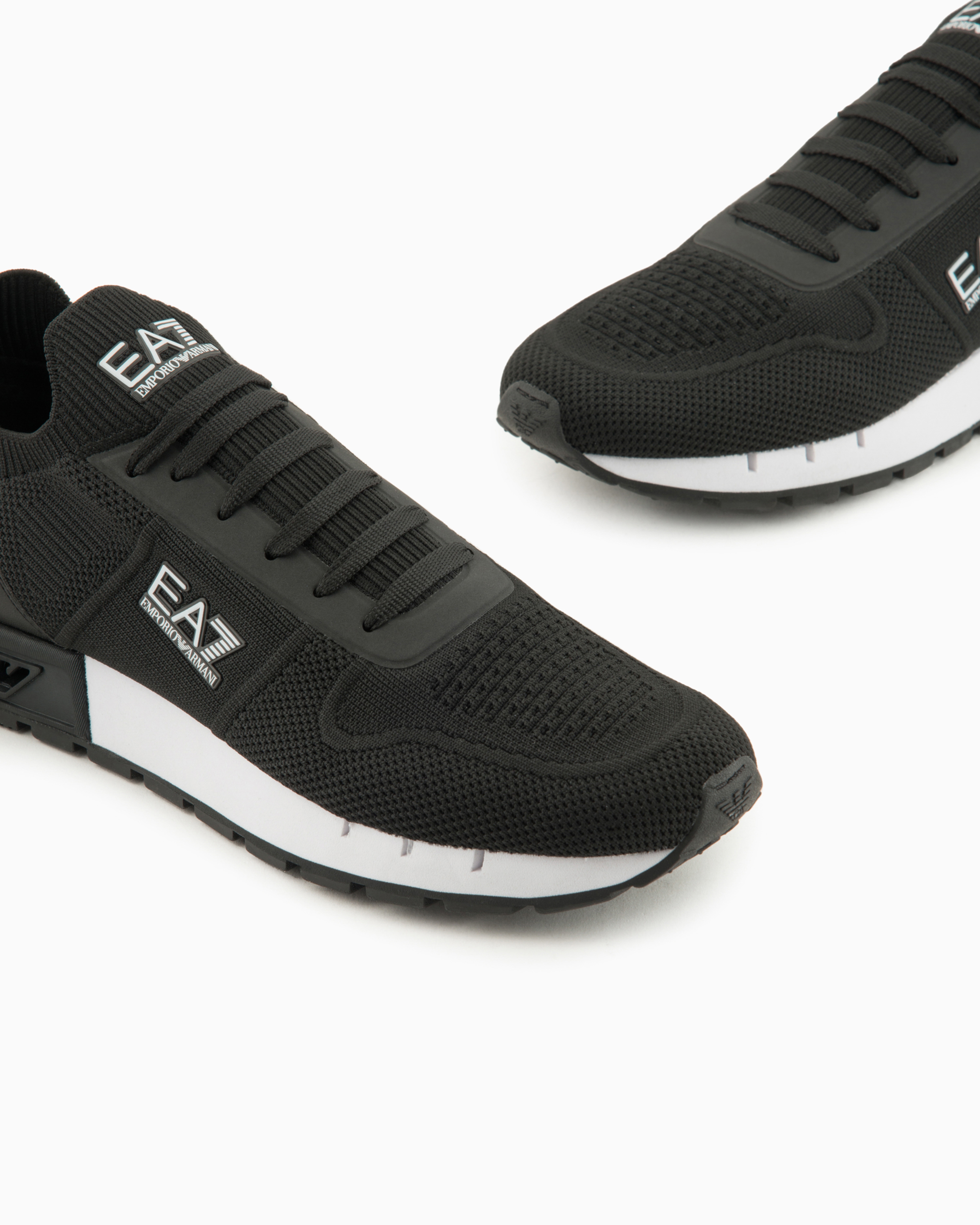 Shop Ea7 Black & White Legacy Knit Sneakers In Two-tone