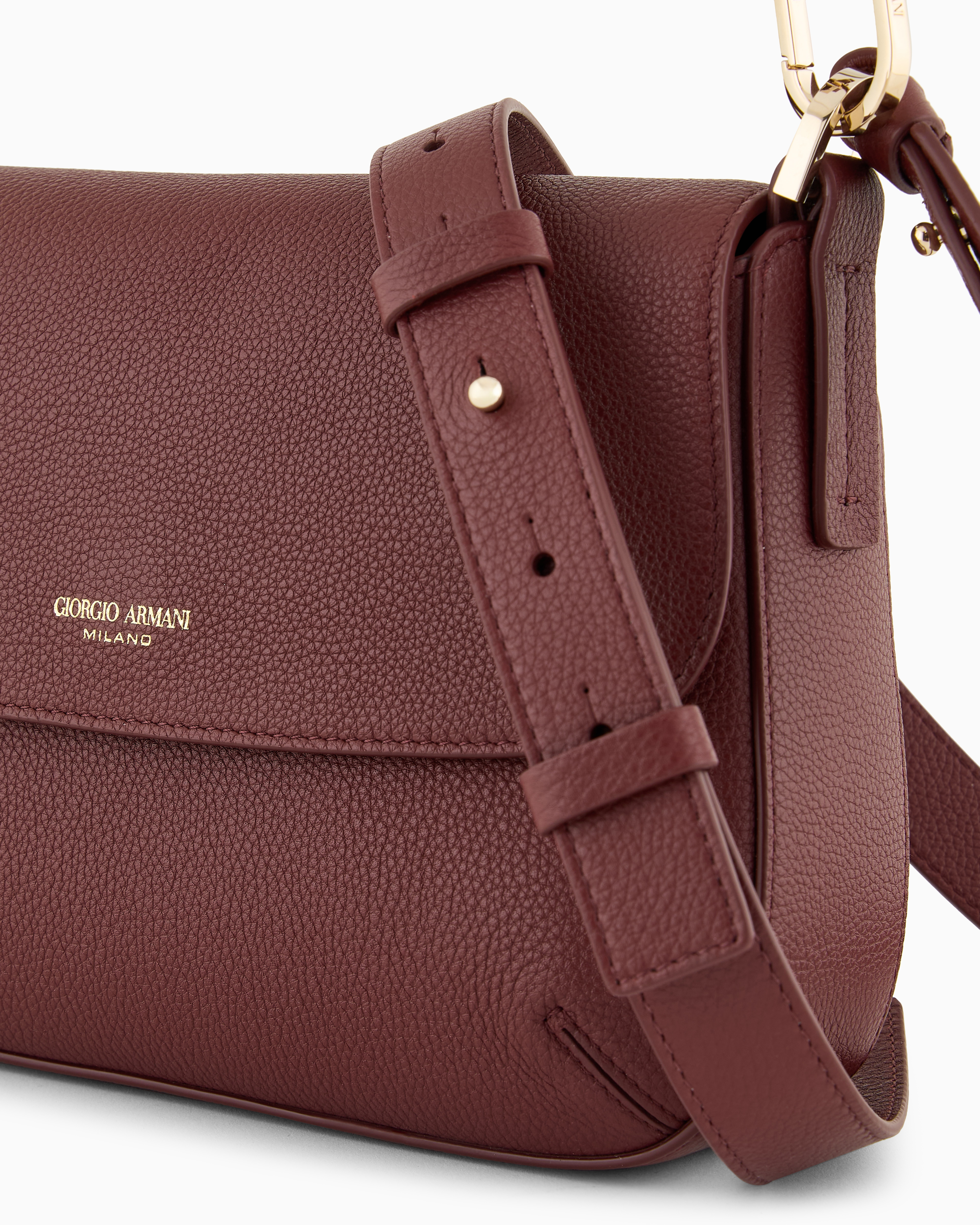 Giorgio Armani Official Store Asv Small La Prima Soft Pebbled Leather Handbag In Bordeaux