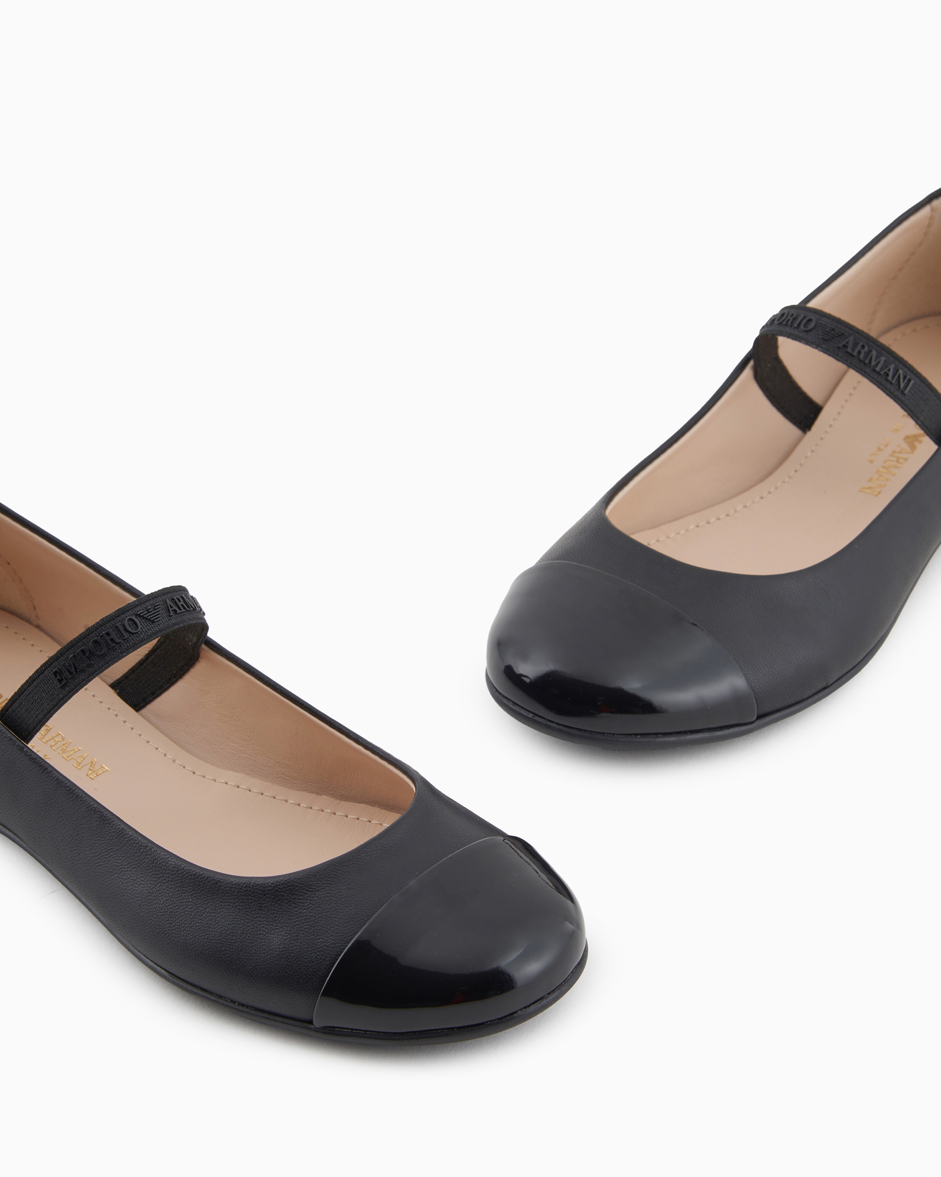 Shop Emporio Armani Nappa-leather Ballerinas With Patent Leather Toe In Black