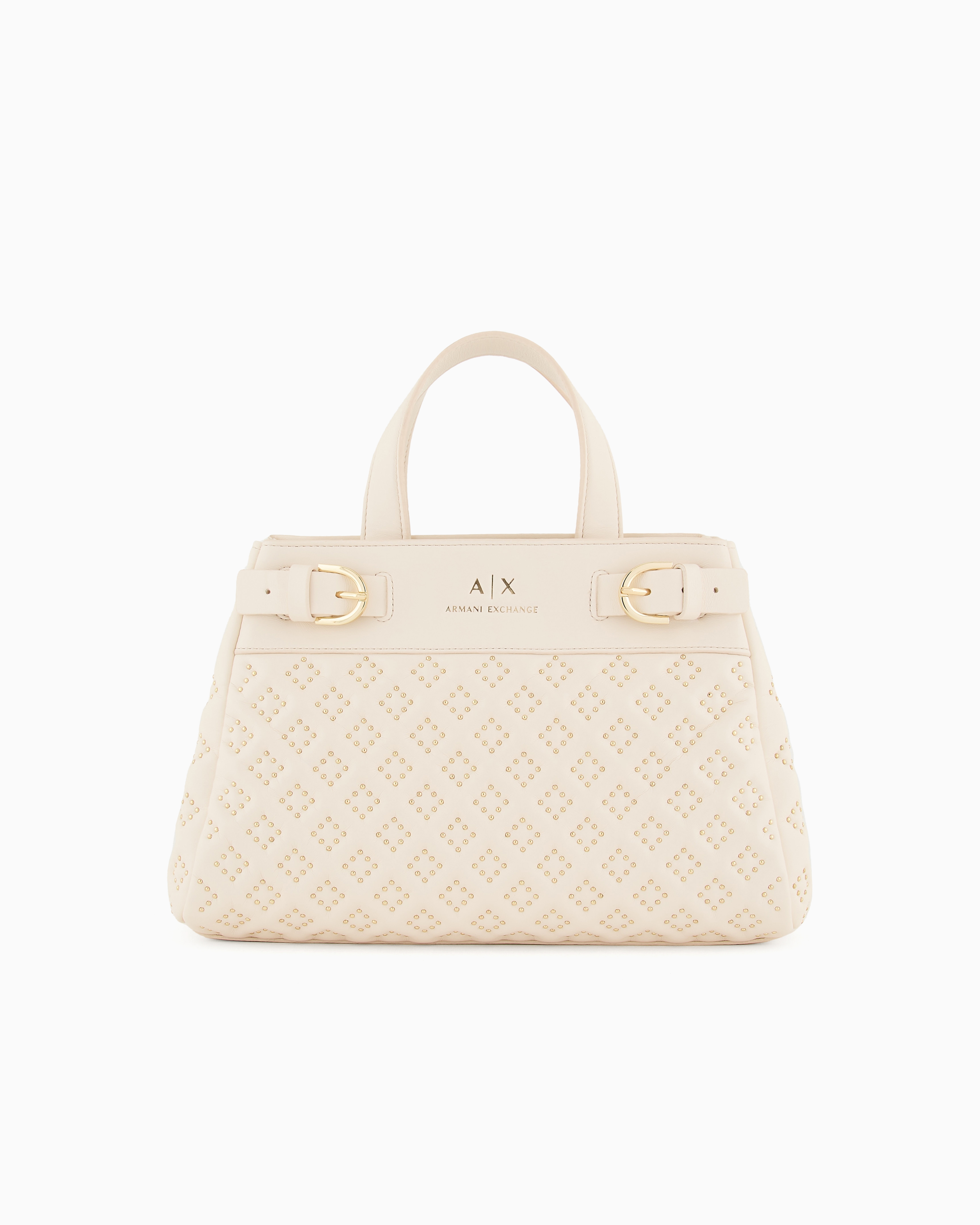 Armani Exchange Official Store Asv Small Recycled Studded Tote Bag In White