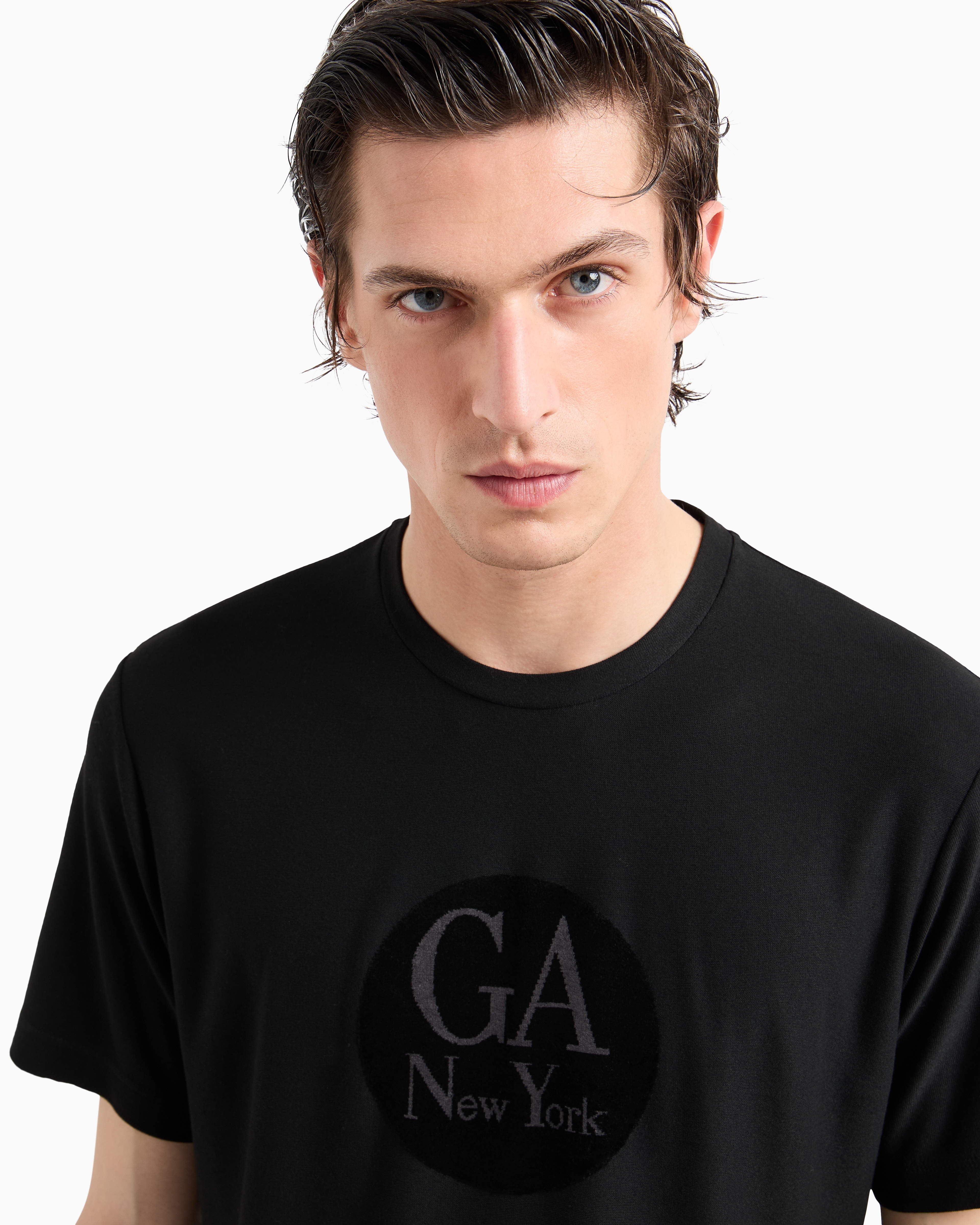 GIORGIO ARMANI VISCOSE CREW-NECK T-SHIRT WITH A VELVET INSERT