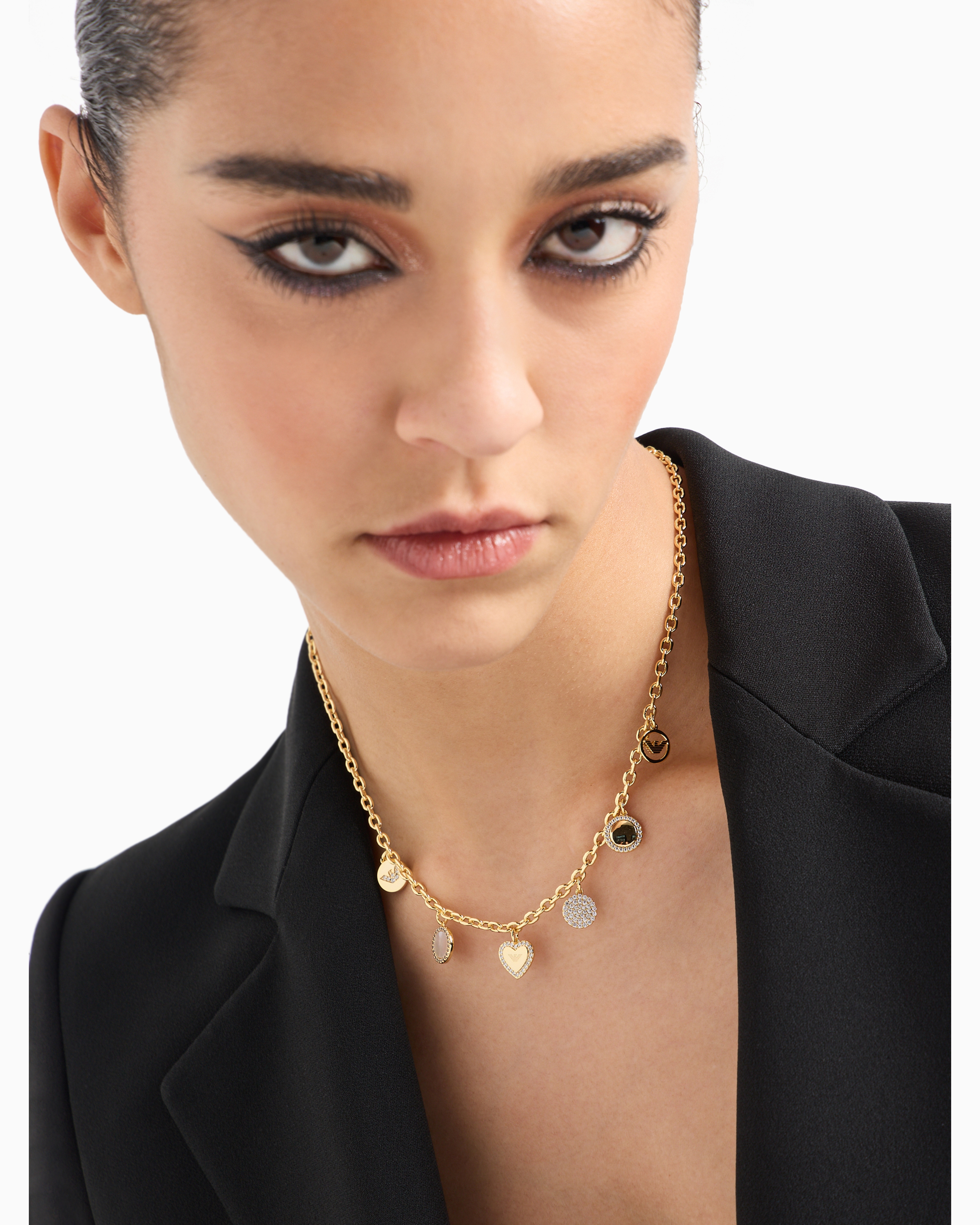 Shop Emporio Armani Gold-tone Brass Station Necklace In Multicoloured