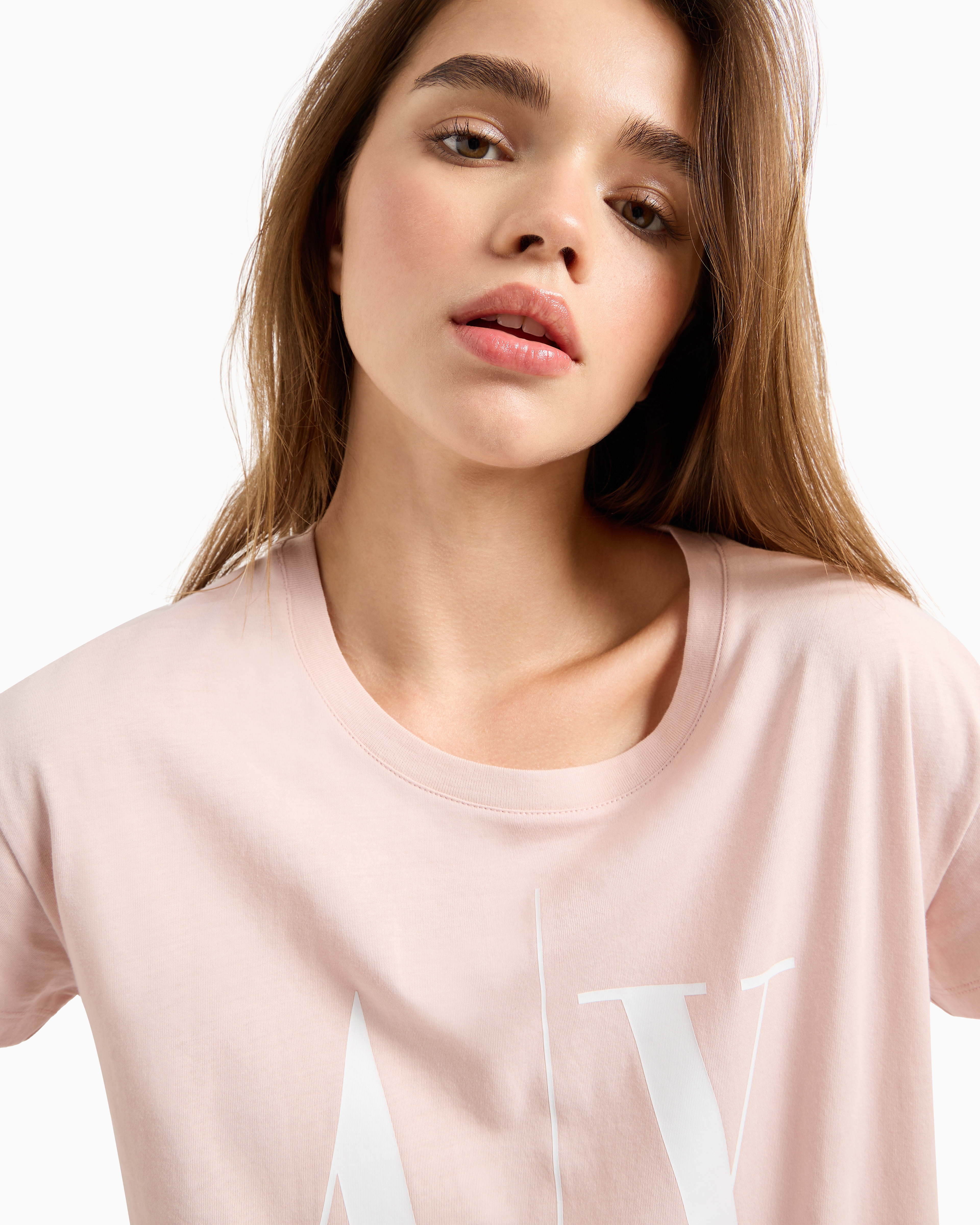 Shop Armani Exchange Relaxed Fit T-shirt With Round Neck And Logo In Pink