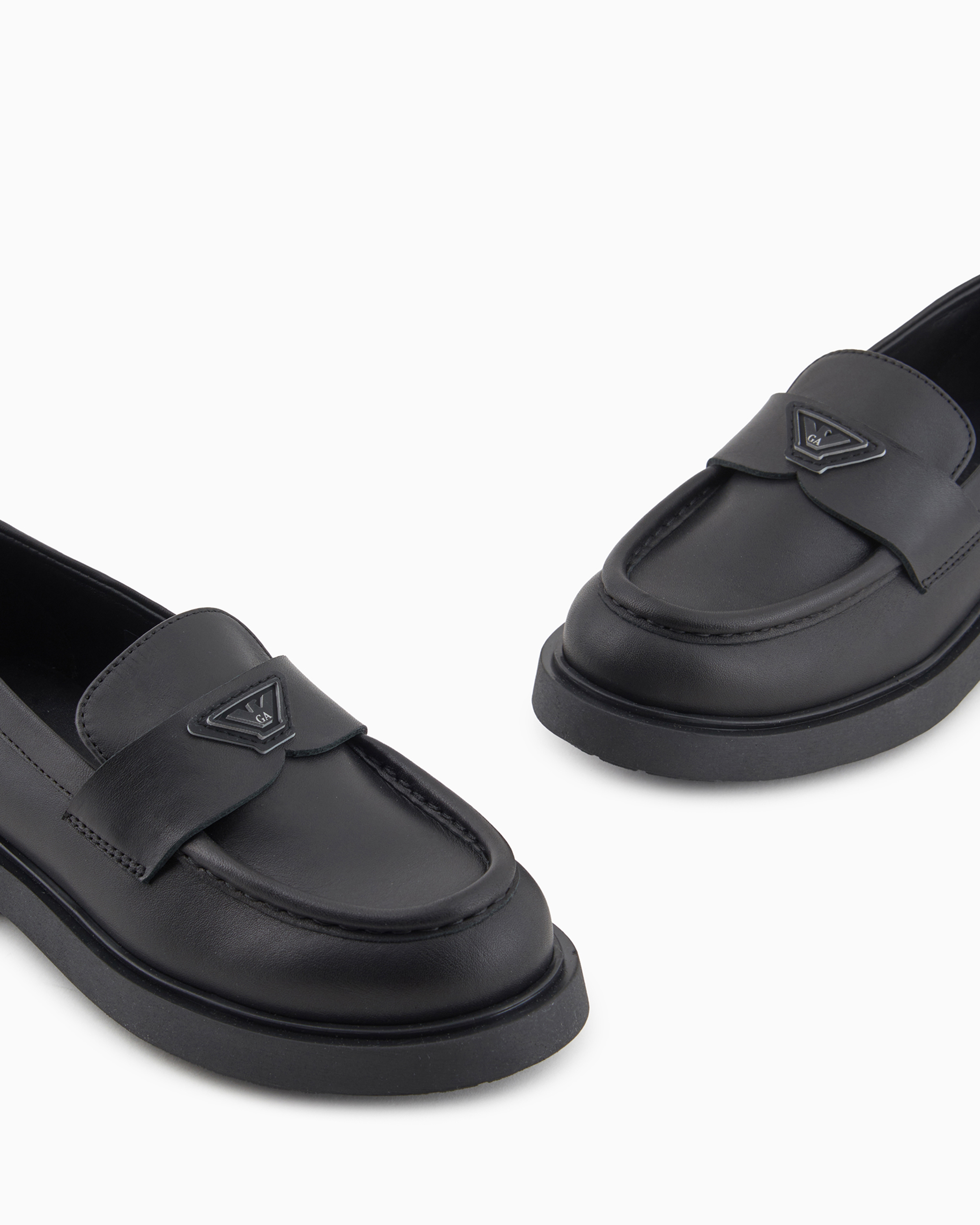 Emporio Armani Official Store Leather Loafers In Black