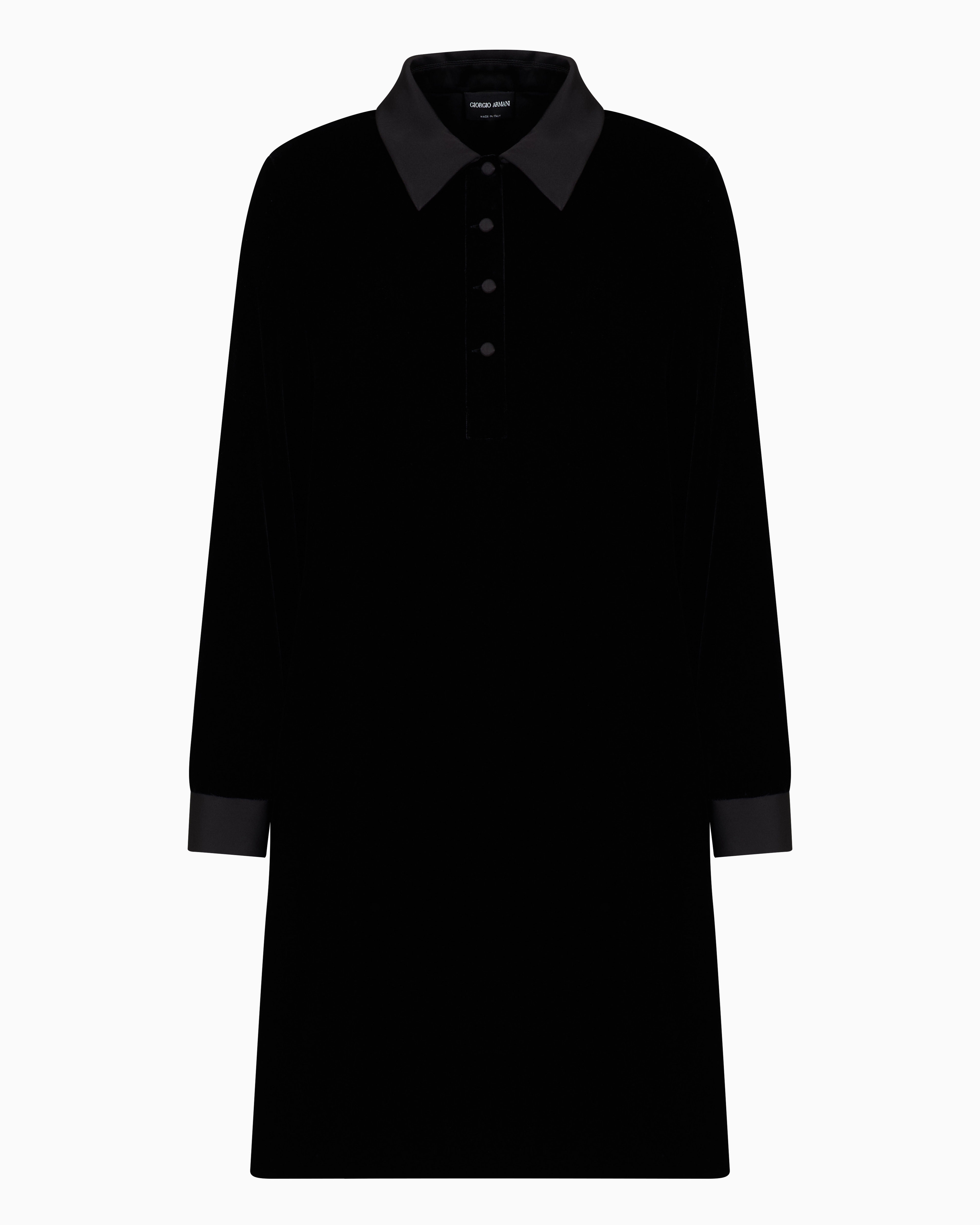 Giorgio Armani Official Store Velvet And Silk Long-sleeved Tunic In Black