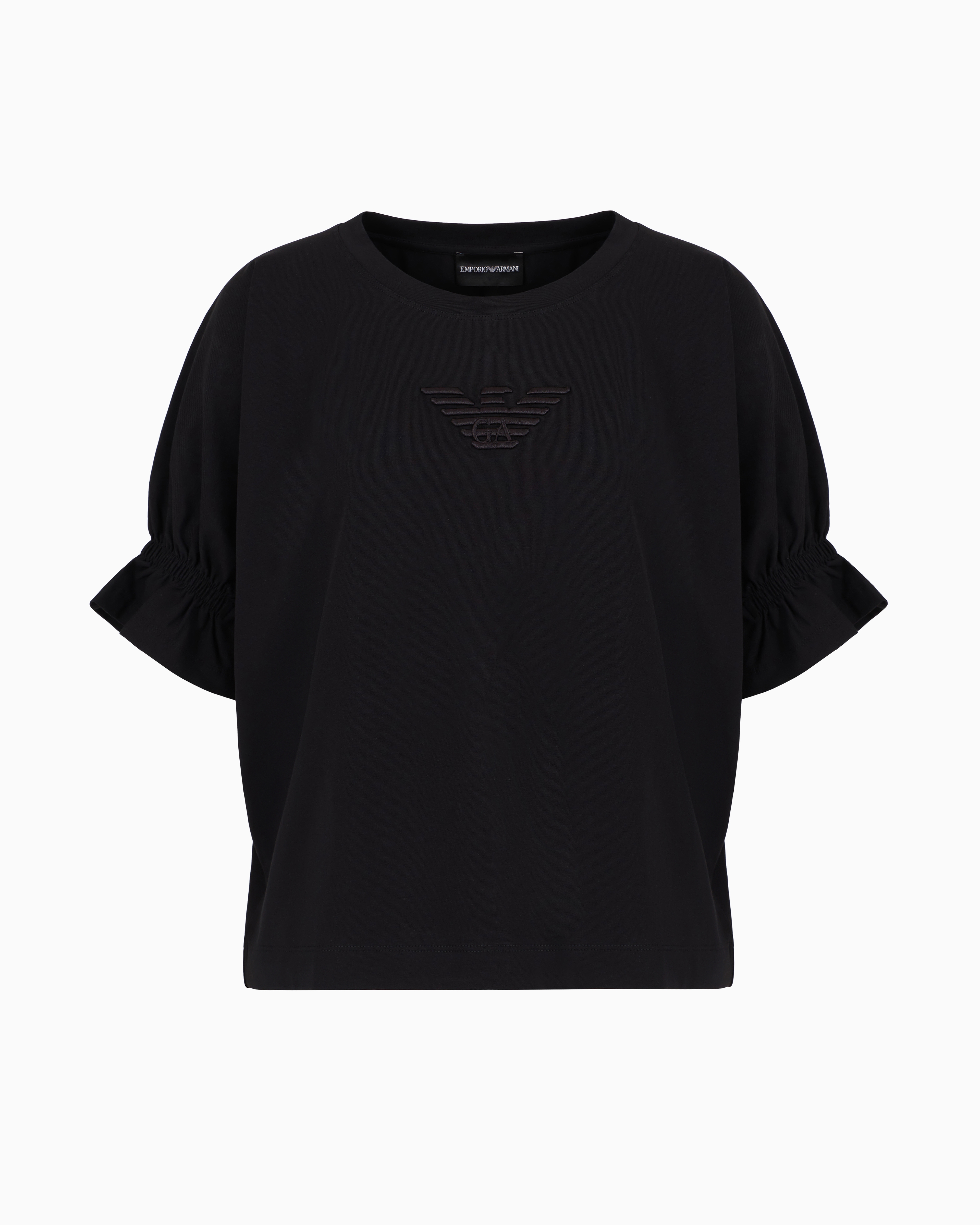 Emporio Armani Official Store Asv Organic Stretch Jersey T-shirt With Eagle Embroidery In Black