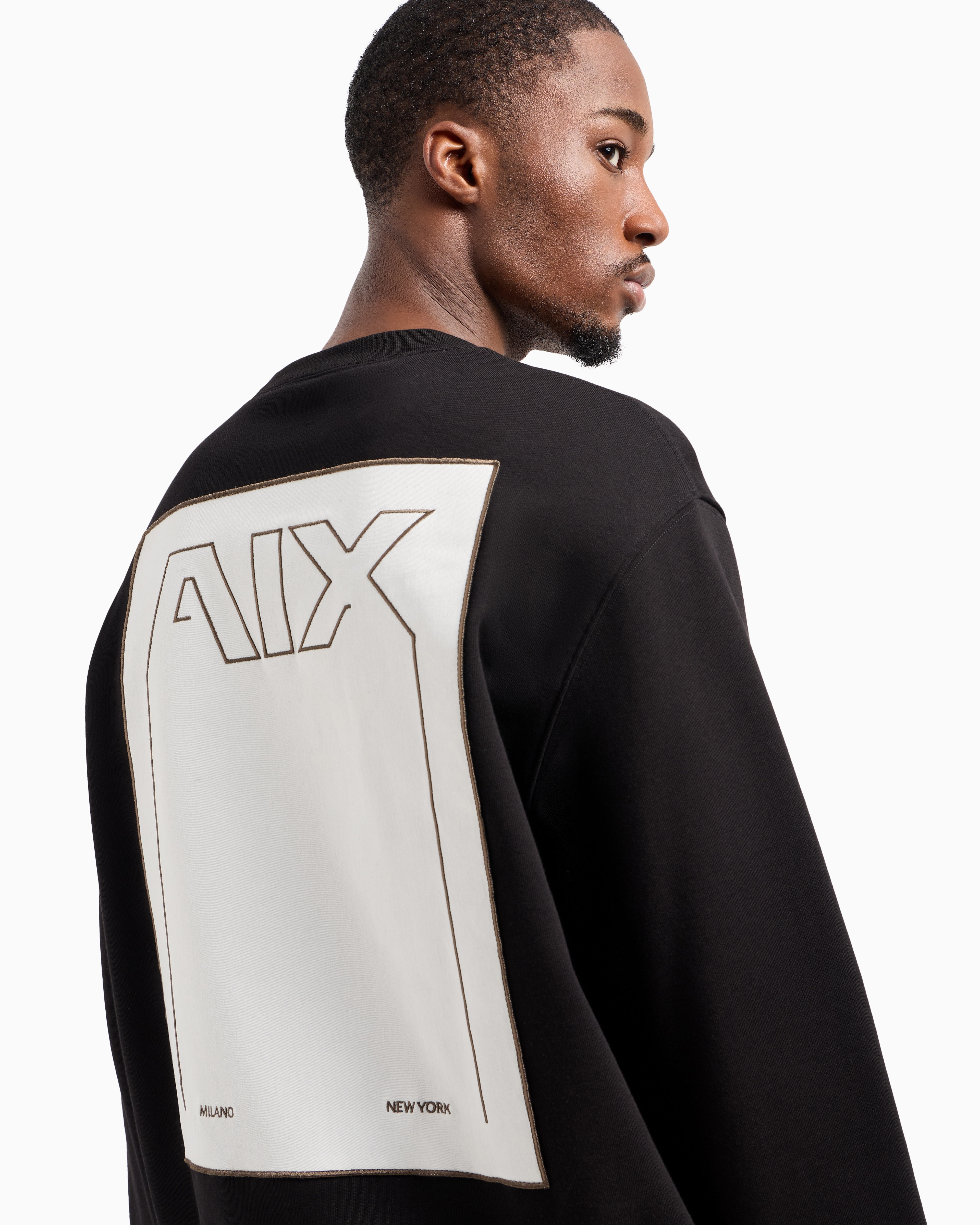 Shop Armani Exchange Crewneck Sweatshirt With Maxi Print On The Back In Asv Cotton In Black