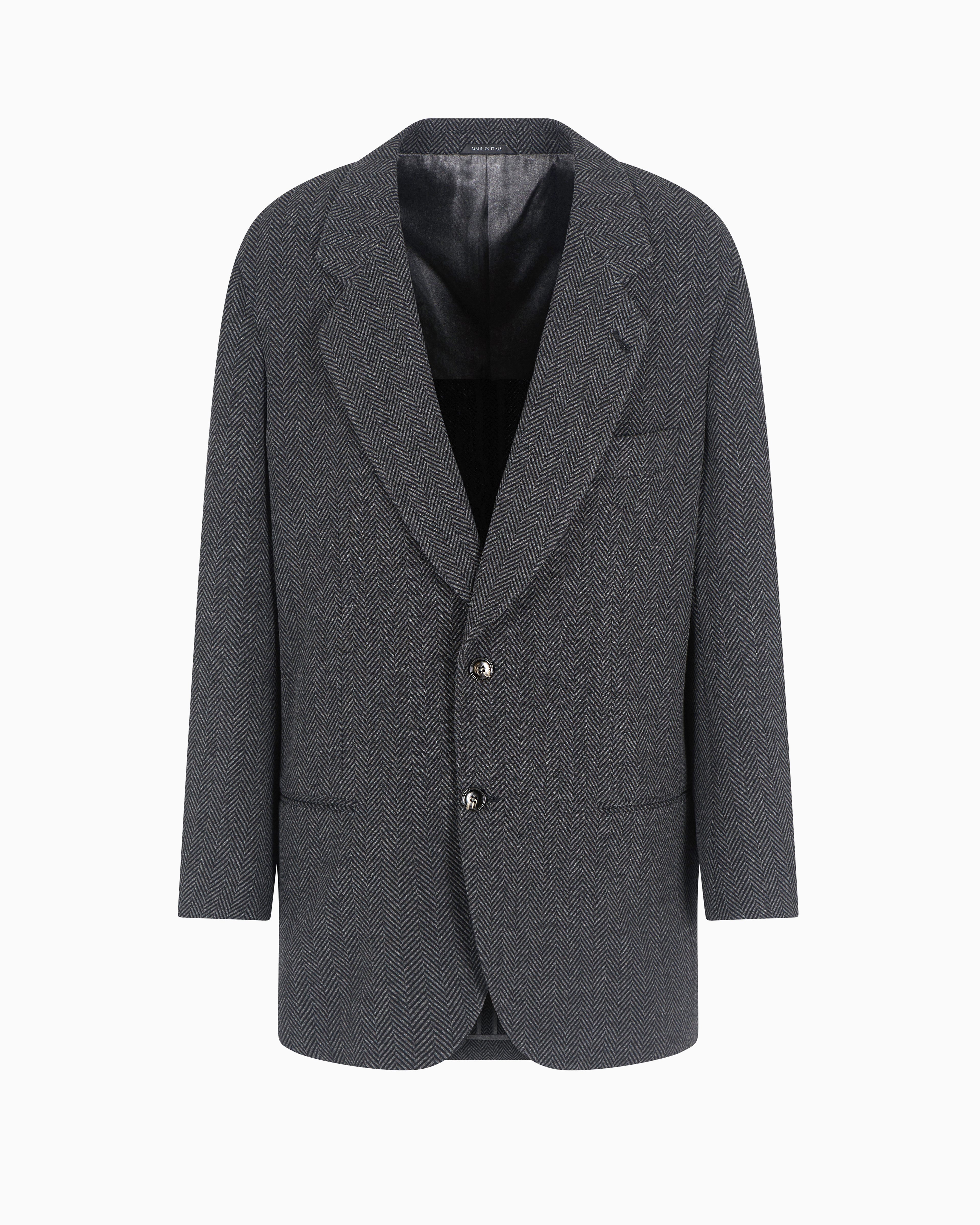Giorgio Armani Heritage Line Single-breasted Jacket In Chevron Jacquard Stretch Virgin Wool In Black