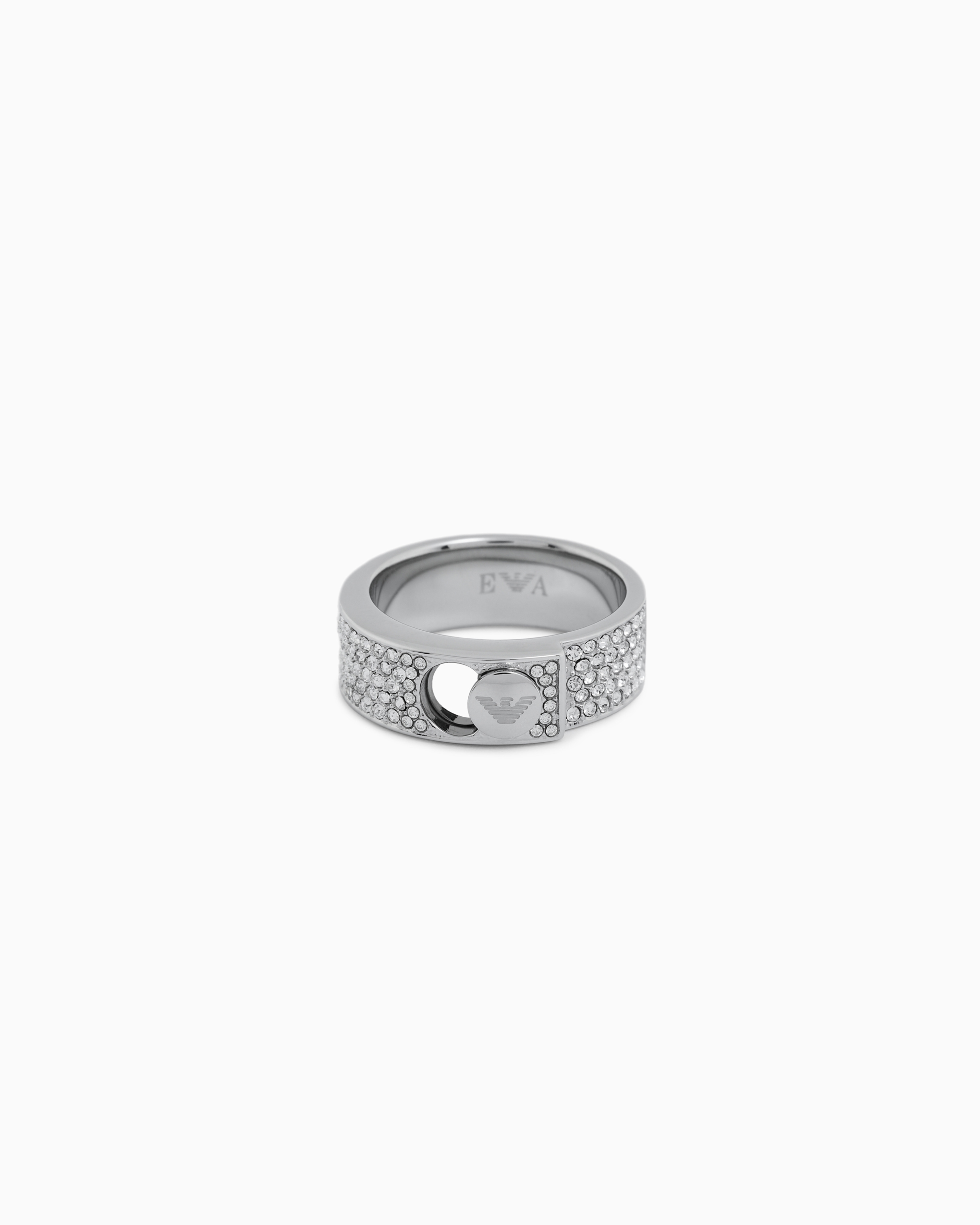 Shop Emporio Armani Stainless Steel With Crystals Setted Band Ring In Multicoloured