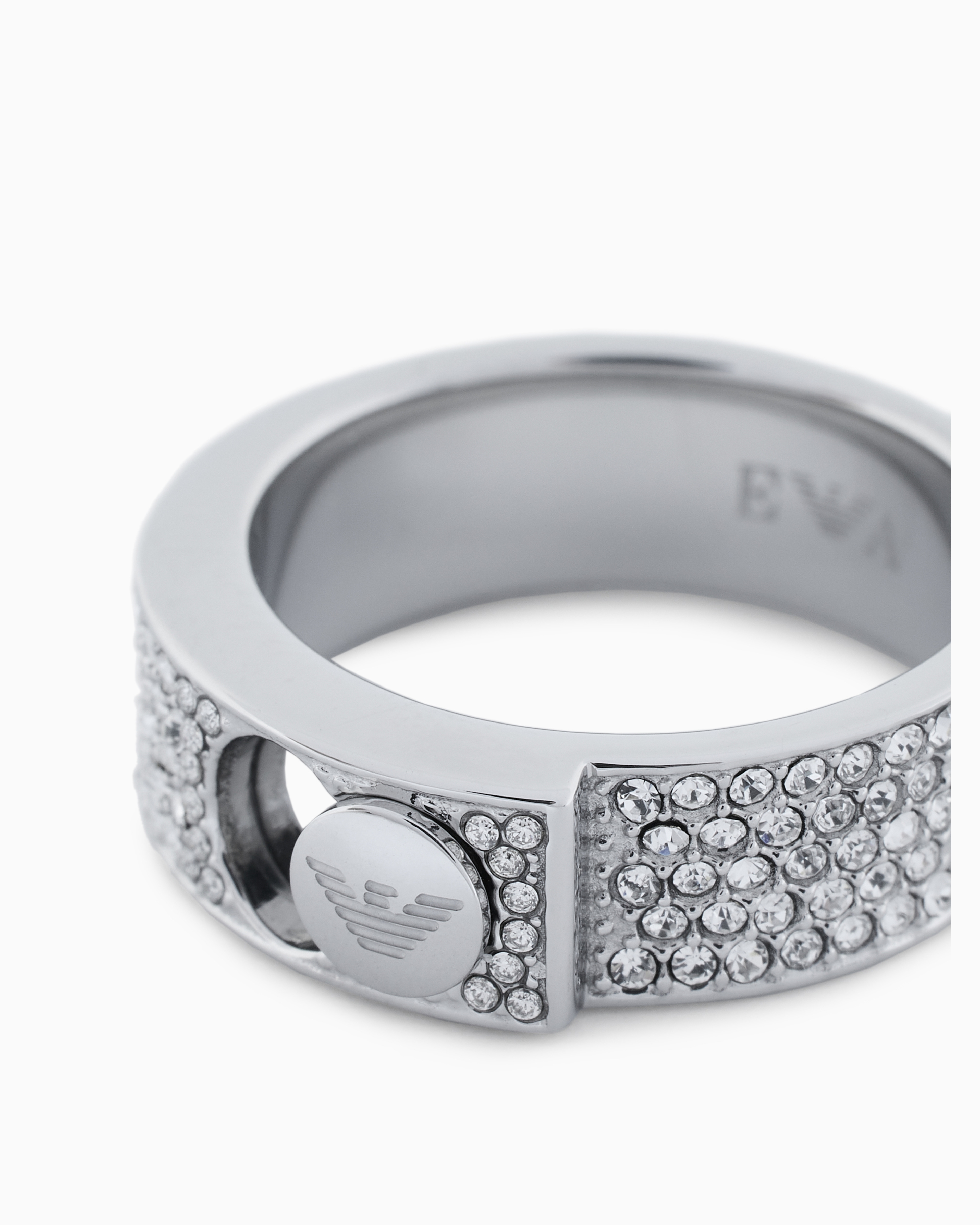 Shop Emporio Armani Stainless Steel With Crystals Setted Band Ring In Multicoloured