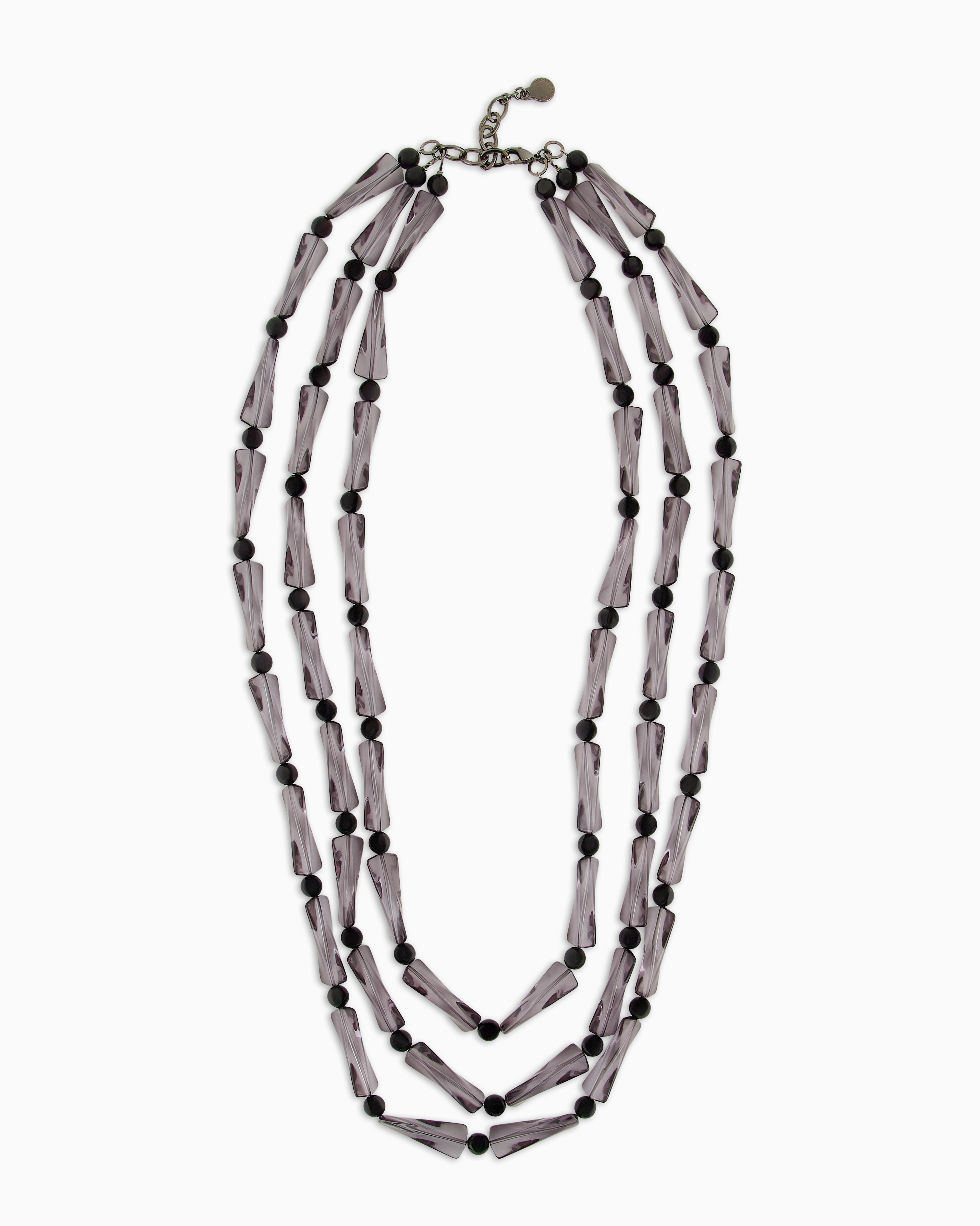 Shop Emporio Armani Oversized Multistrand Necklace With Geometric Elements And Beads In Grey