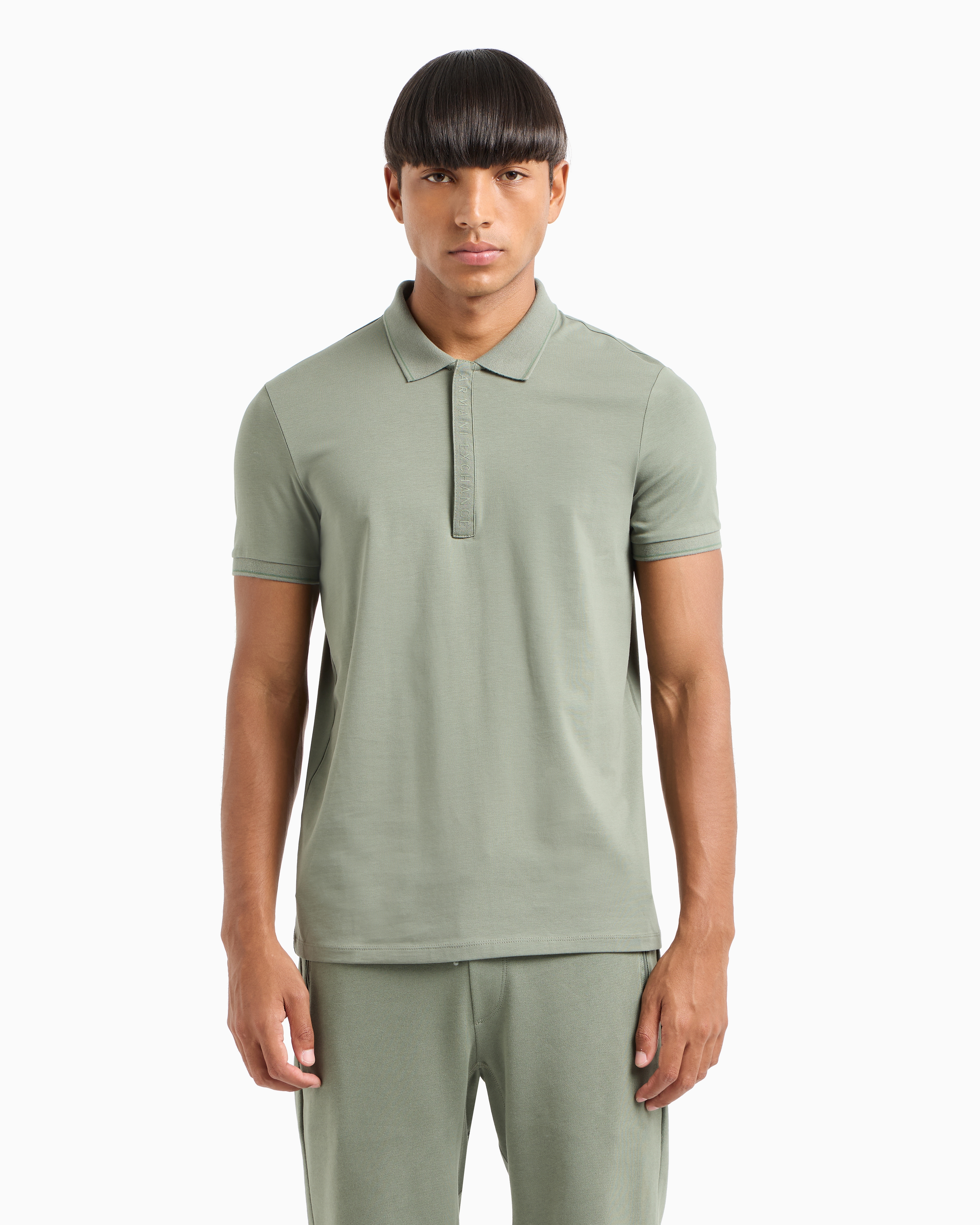 Shop Armani Exchange Polo With Contrasting Logo In Green