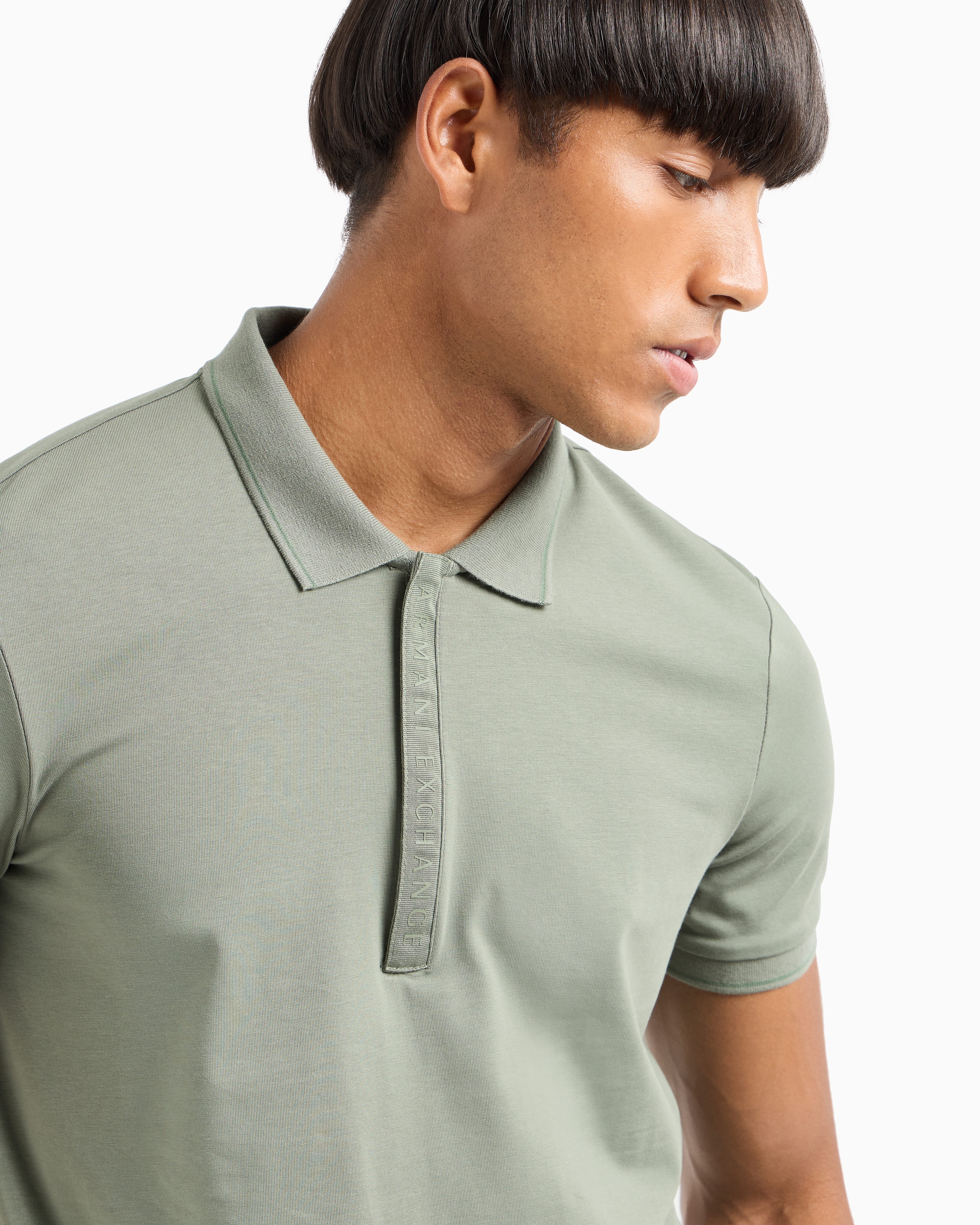 Shop Armani Exchange Polo With Contrasting Logo In Green