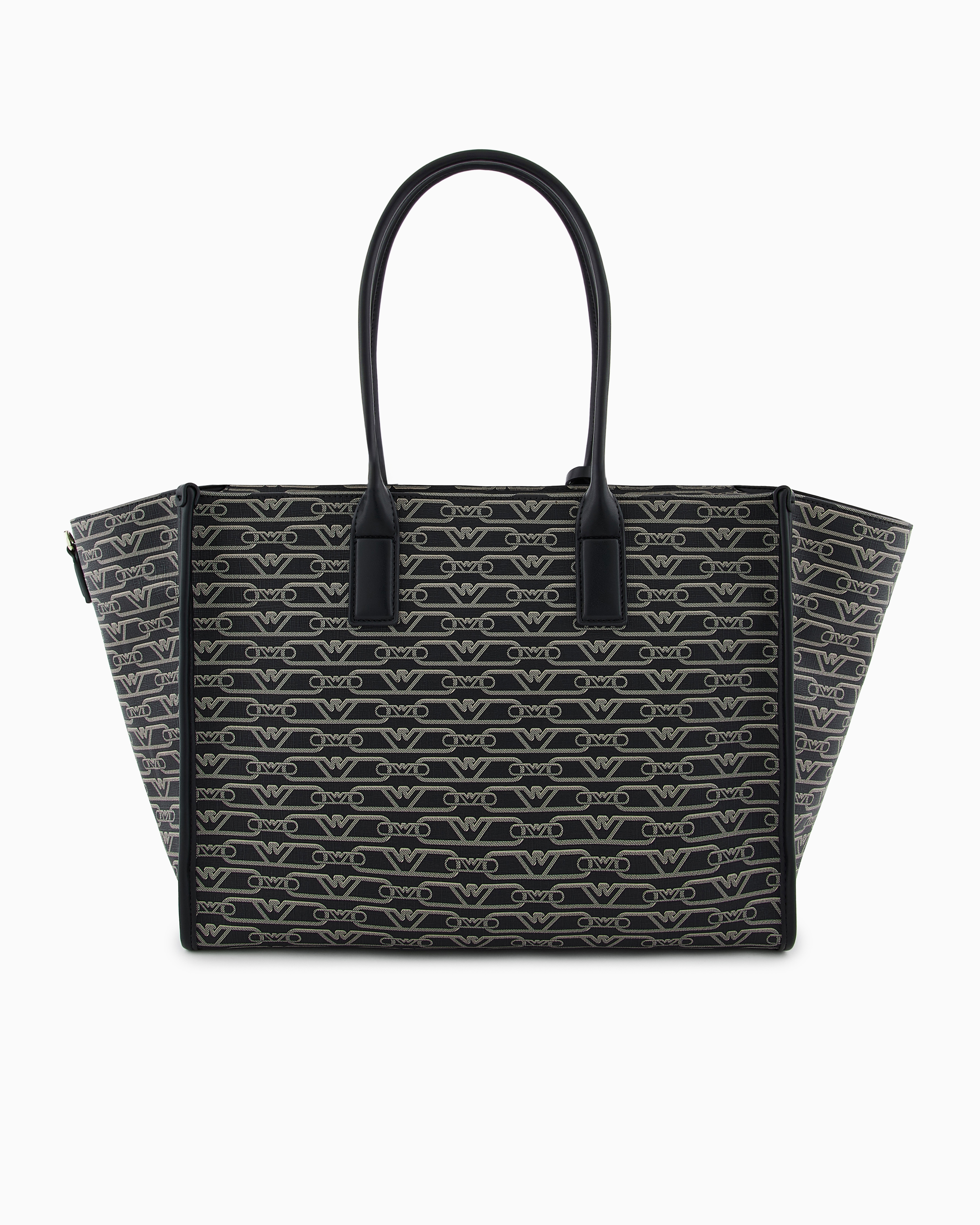 Emporio Armani Official Store Medium Shopper Bag With All-over Monogram Print In Noir