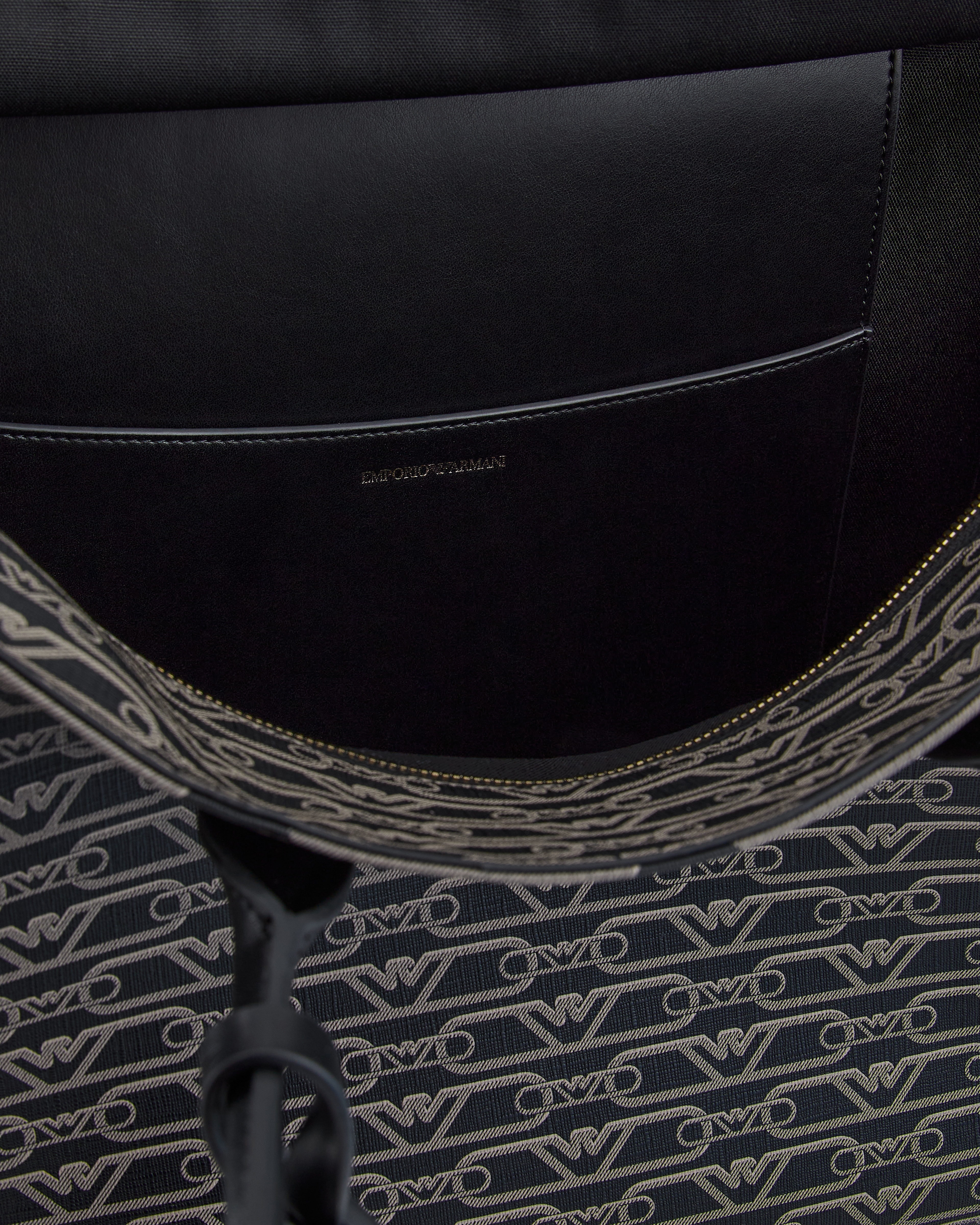 Emporio Armani Official Store Medium Shopper Bag With All-over Monogram Print In Noir